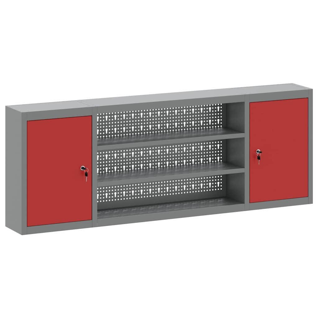 vidaXL Werkzeugbox Werkzeugschrank mit Regal Rot und Grau 150 x 20 x 55 cm Stahl (1 St)