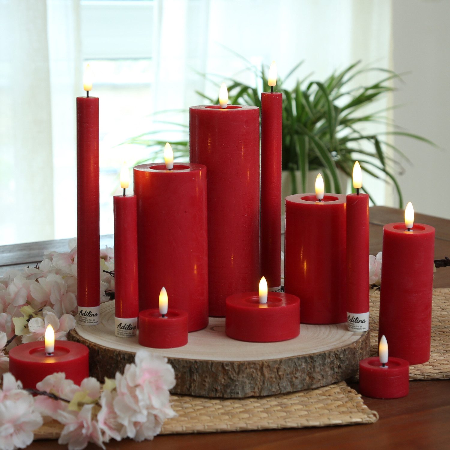 Adilina LED-Kerze LED Stabkerzen Tafelkerzen Dinner Spitzkerzen rustikal 24cm rot 2St, warmweiß (2100K bis 3000K) – Bild 5 von 5