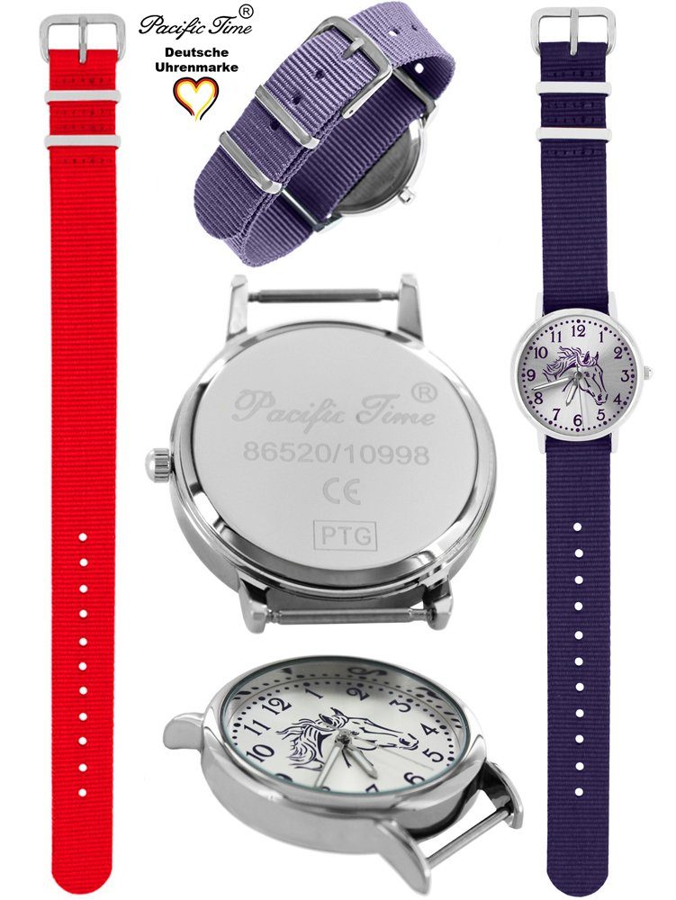 Pacific Time Quarzuhr Set Kinder violett Match und Pferd Armbanduhr Gratis Versand und Wechselarmband, Design Mix - violett rot