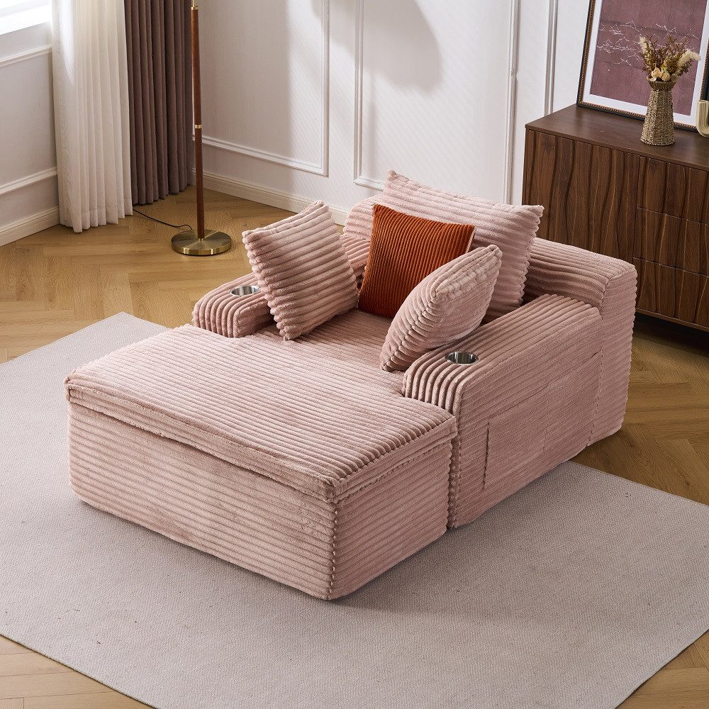 Vankel Sofa Sofas Wohnzimmer Schlafsofa Couch klein aus Cord Relaxsofa, Weich gepolstert, mit Federkern, Kissen & Getränkehaltern