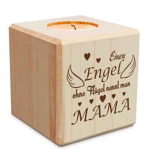 GRAVURZEILE Teelichthalter aus Holz - Einen Engel ohne Flügel nennt man Mama - 7,8 x 7,8 x 8 cm (1 St., Teelichthalter aus Holz), schönes Geschenk zum Muttertag