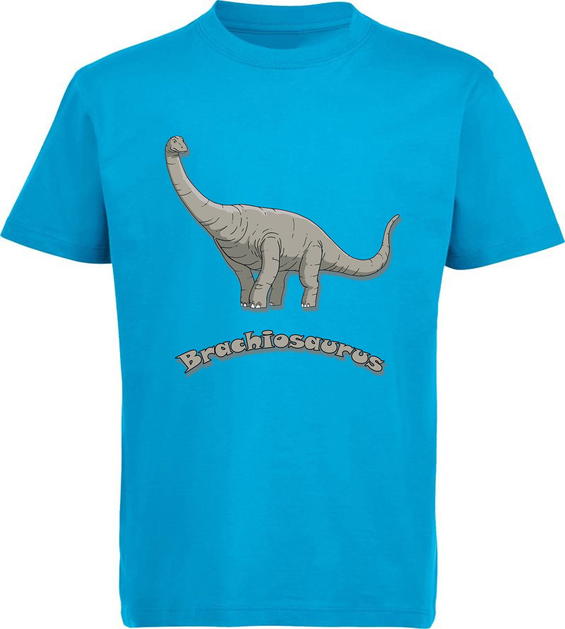 T-Shirt rot, Kinder Baumwollshirt mit blau, blau Dino, MyDesign24 i66 Print-Shirt weiß, mit schwarz, aqua Brachiosaurus bedrucktes