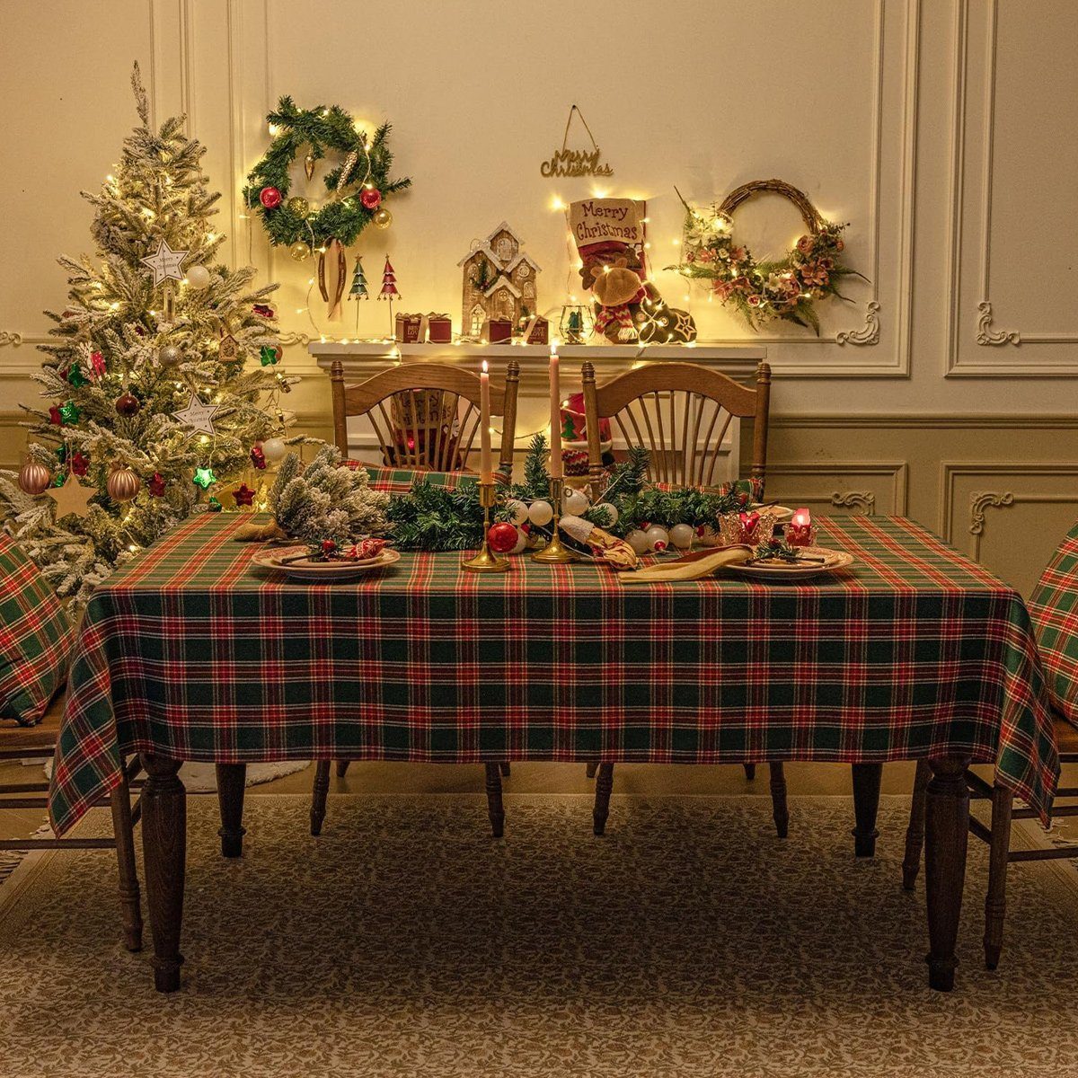 Tischdecke,Karierte,Rechteckige,für Tischdecke Rot Weihnachten Jormftte Grün2 Deko Party Weihnachten