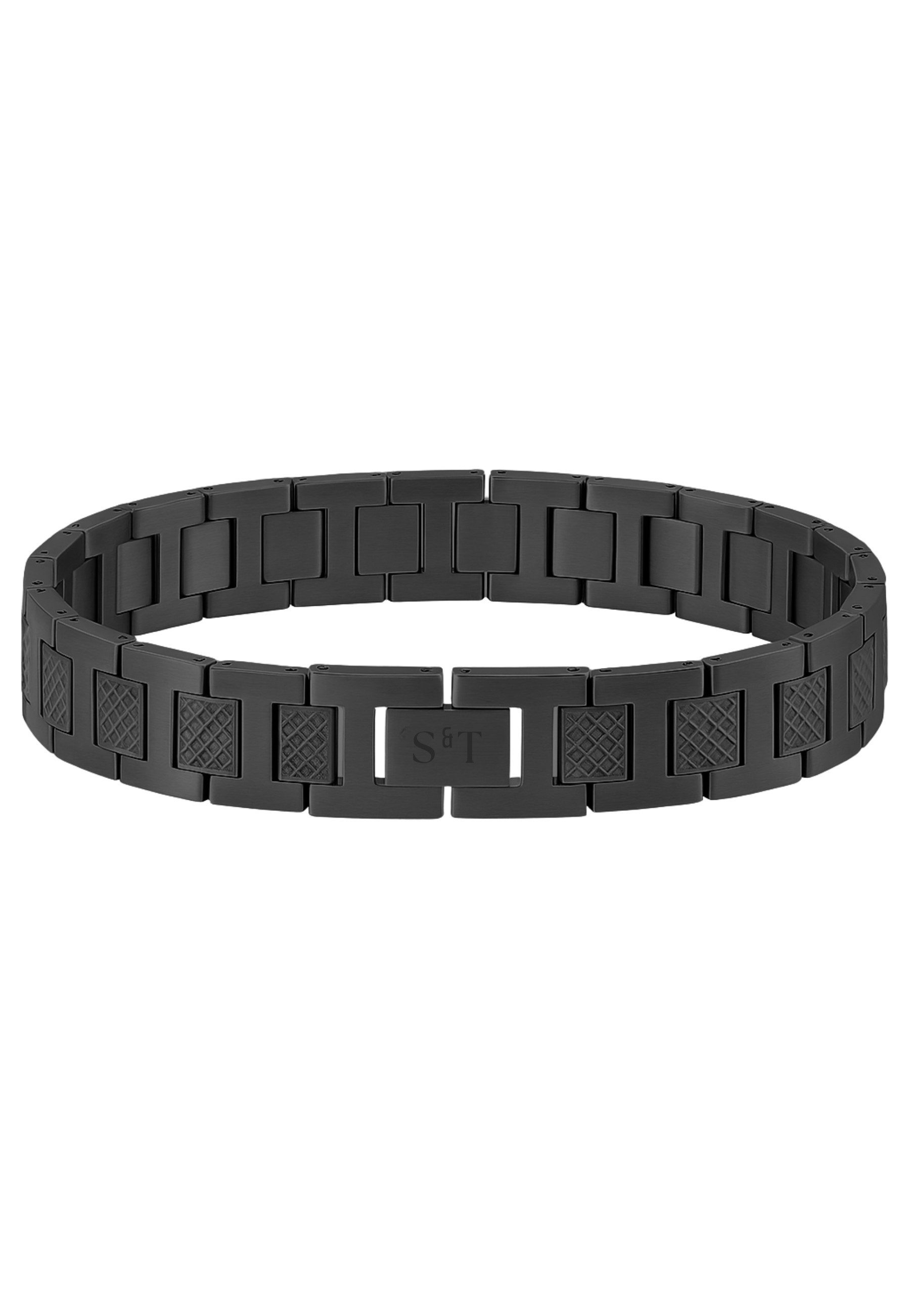 S&T Design Edelstahlarmband Herren Edelstahl Armband Schwarz Silber (Solides 316L Edelstahl, Metall), Knebelverschluss Armband für Herren Junge Geschenk für Mann Sohn Kind