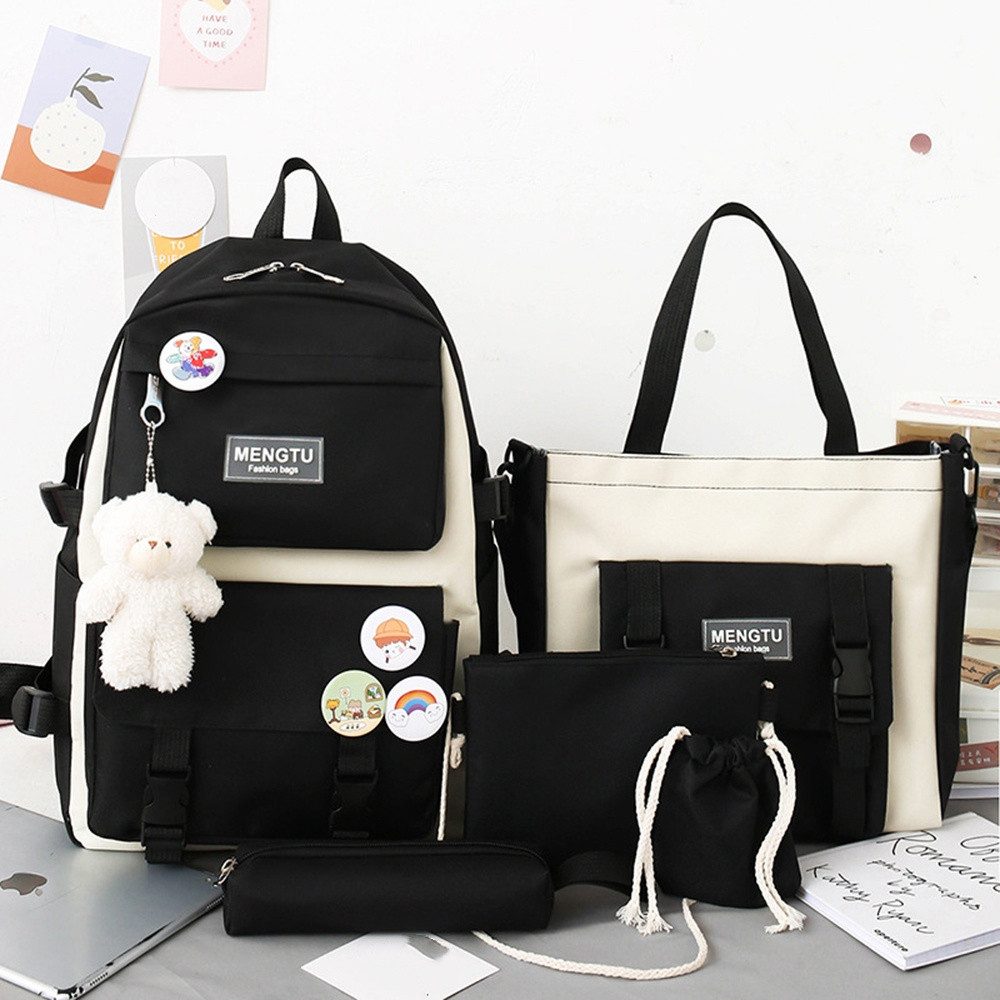 Zaewry Schulrucksack 5-teiliges Kawaii-Rucksack für Mädchen, Laptop-Tasche,Freizeitrucksack