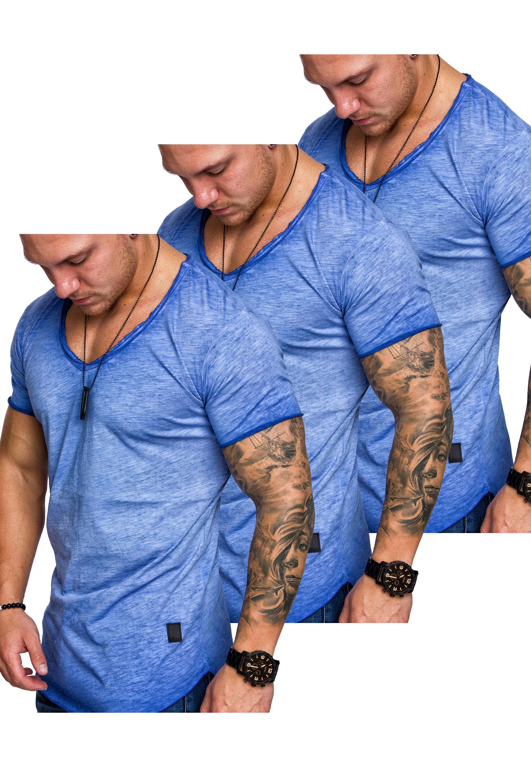 Amaci&Sons T-Shirt 3. NYC Herren 3er-Pack T-Shirts (3er-Pack) Herren Basic Oversize T-Shirt mit V-Ausschnitt (3x Blau)
