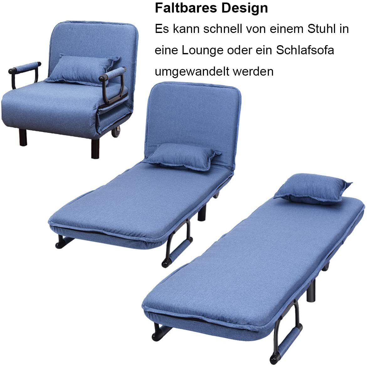 mit Kissen, inkl. Verstellbarer COSTWAY Schlafsofa, Rückenlehne, blau klappbar