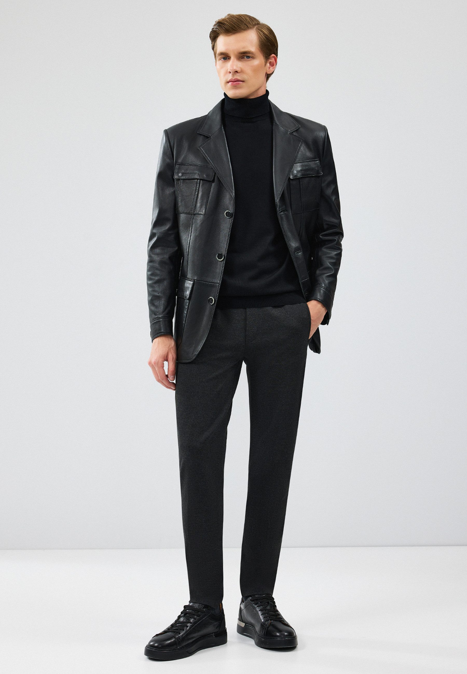 Derimod Lederjacke Kevin Blazer-Lederjacke Regular Fit, Knopfverschluss, Reverskragen, Kurz, Textilfutter