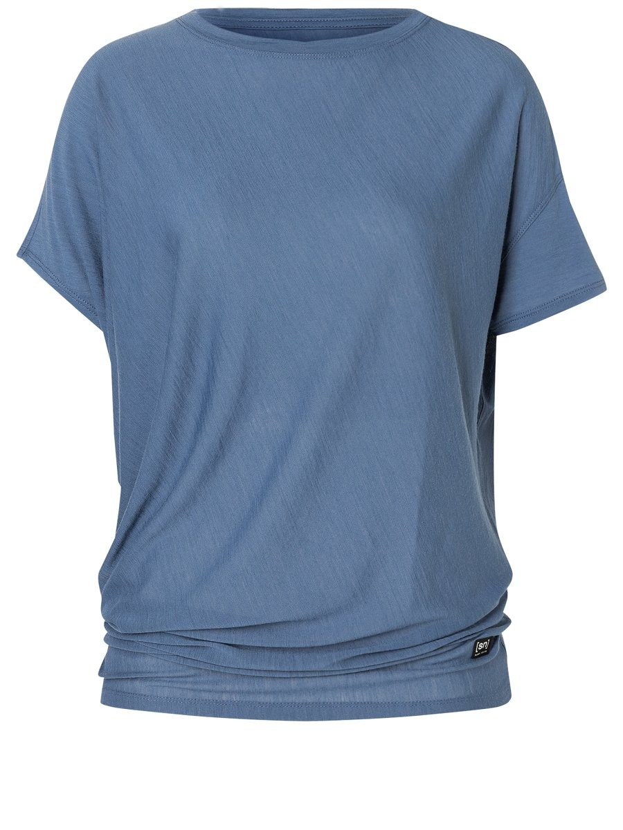 TEE Blue LOOSE YOGA SUPER.NATURAL Shadow T-Shirt bequemer T-Shirt Merino W Night Merino-Materialmix