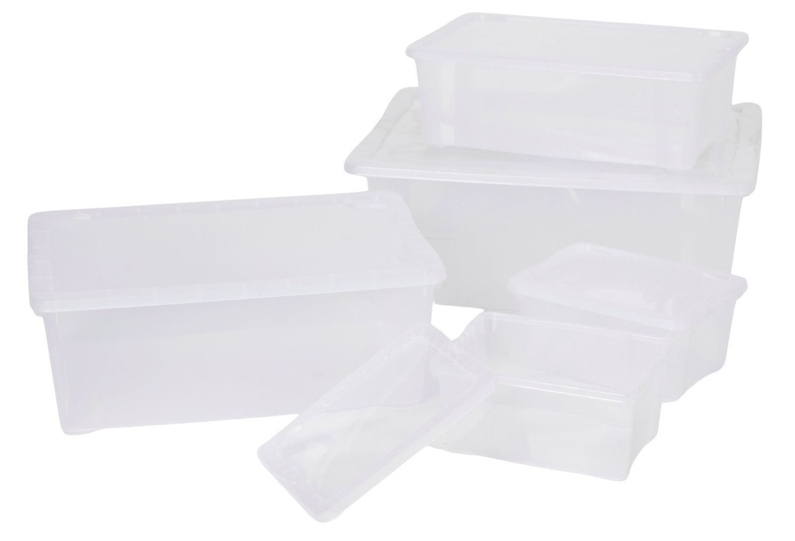 Jelenia Plast Aufbewahrungsbox Klarsichtbox 5er-Set Stapelbox Aufbewahrungsbox Deckelbox Kunststoffbo