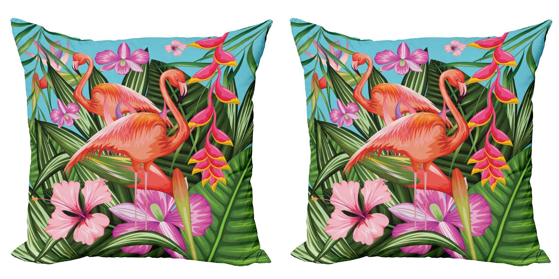 Kissenbezüge Hibiscus Digitaldruck, Abakuhaus (2 Blume Tropic Flamingo Modern Accent Stück), Doppelseitiger