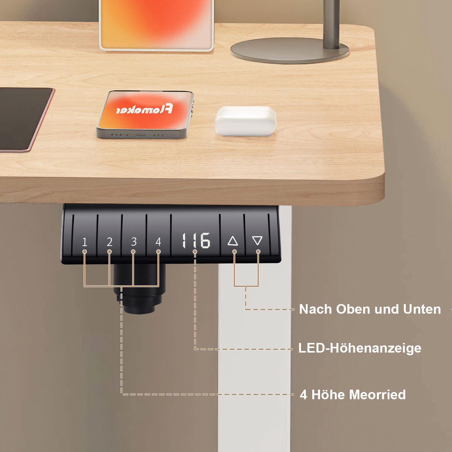 HOMALL Schreibtisch Höhenverstellbarer Schreibtisch komplette Tischplatte Eine elektrisch Beige