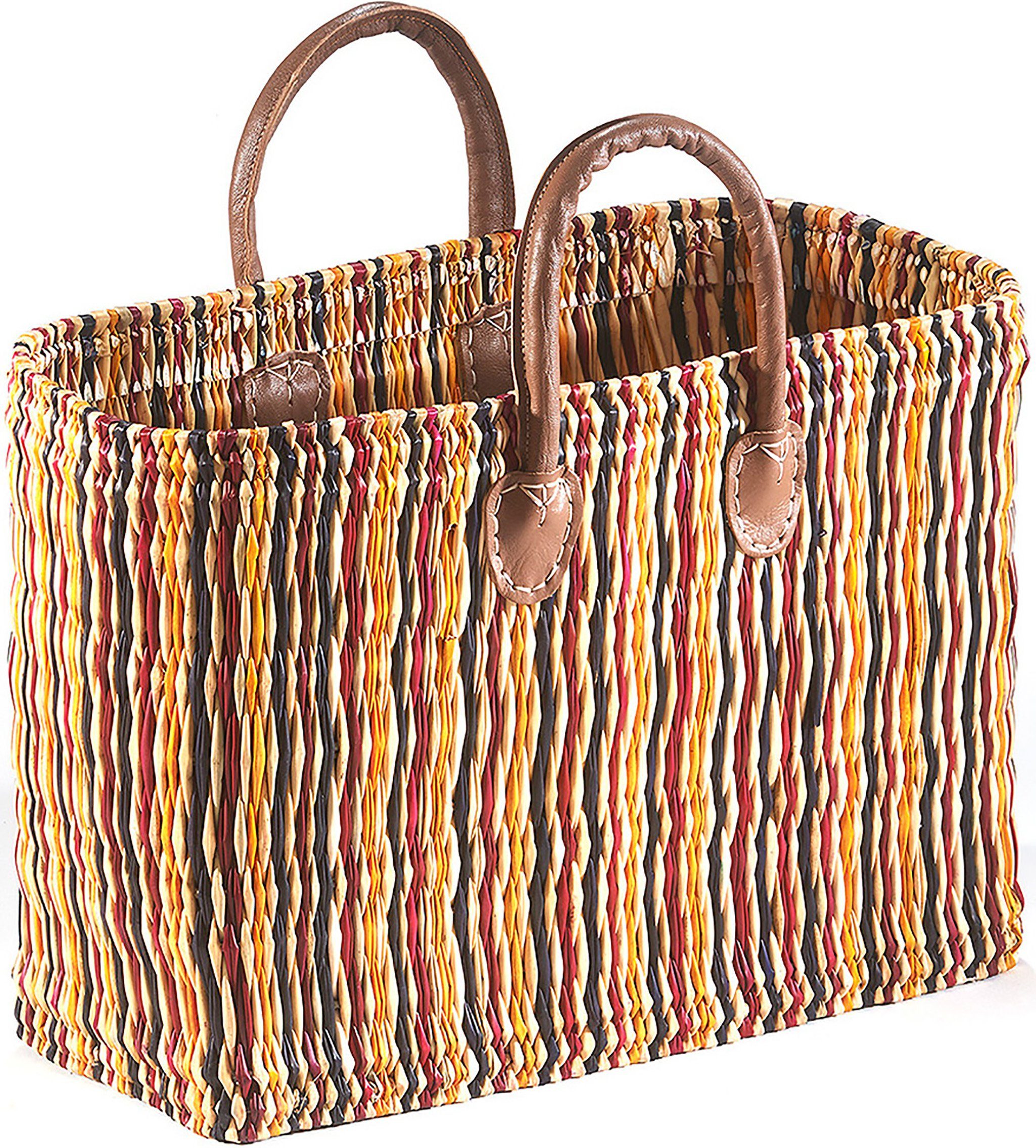 Kobolo Shopper Seegrastasche bunt mit Lederhenkeln 45x18x32 cm