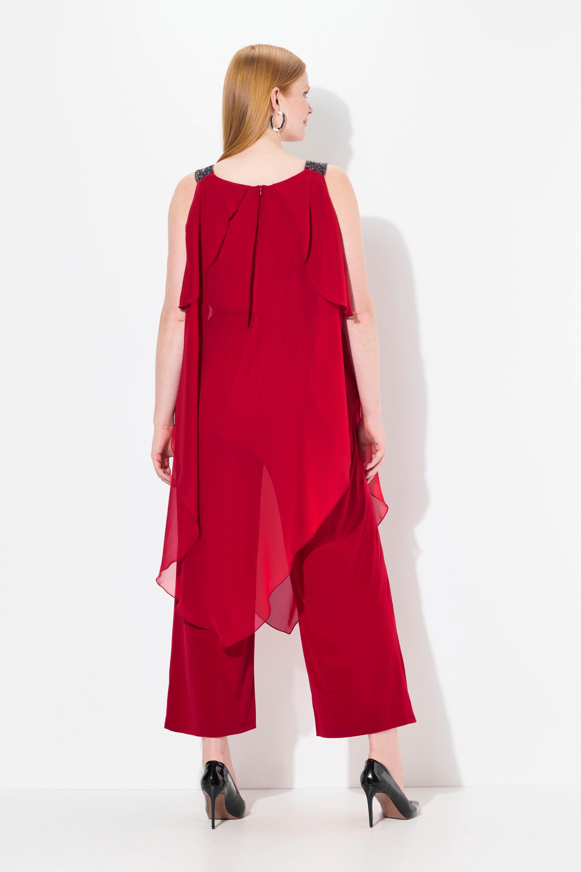 Ulla Popken Schlupfhose Jumpsuit doppellagig Glitzer-Doppelträger ärmellos