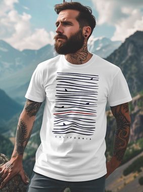 Neverless Print-Shirt Herren T-Shirt Frontprint Minimalismus Wellen Meer Aufdruck mit Print