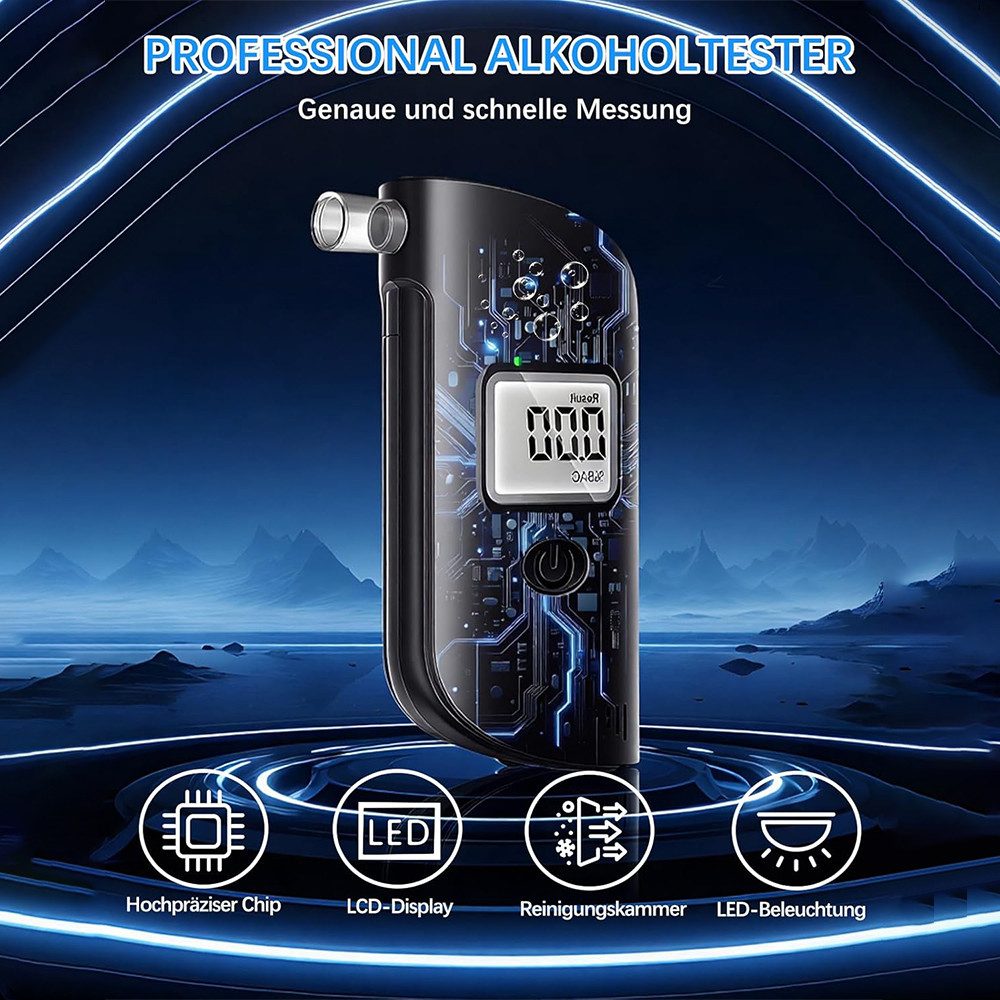 AFKSMILE Alkoholtestgerät Alkoholtester Polizeigenau,Promillemessgerät mit Digitaler LCD-Anzeige, (1-tlg), Alkoholtester Promillemessgerät mit 10 Mundstücken für Privaten