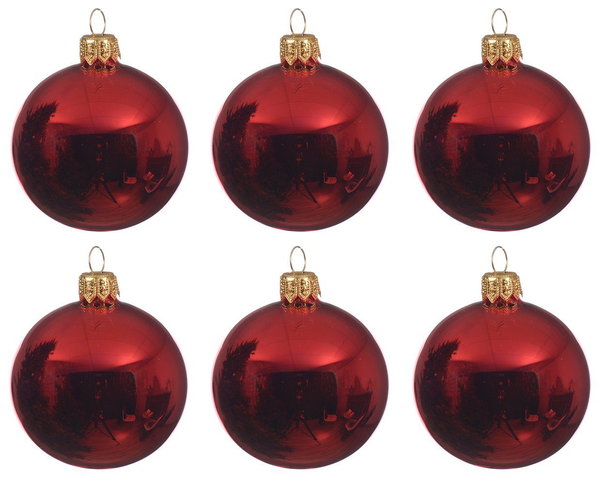 Decoris season decorations Christbaumschmuck, Weihnachtskugeln Glas 8cm mundgeblasen 6er Box - Weihnachtsrot glanz
