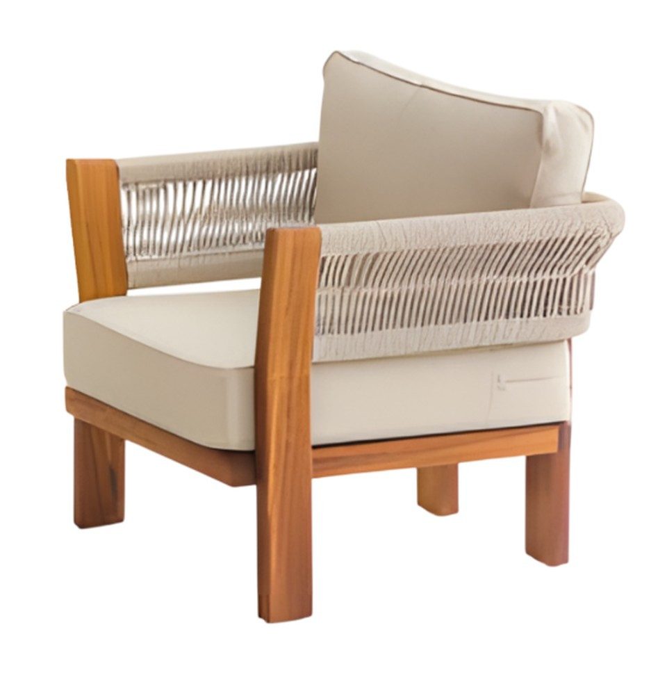 Xlmoebel Gartensofa Beiger Stoffsessel aus Holz mit Armlehnen für Balkon und Terrasse, Gartensessel 1 Teile, Made in Europa