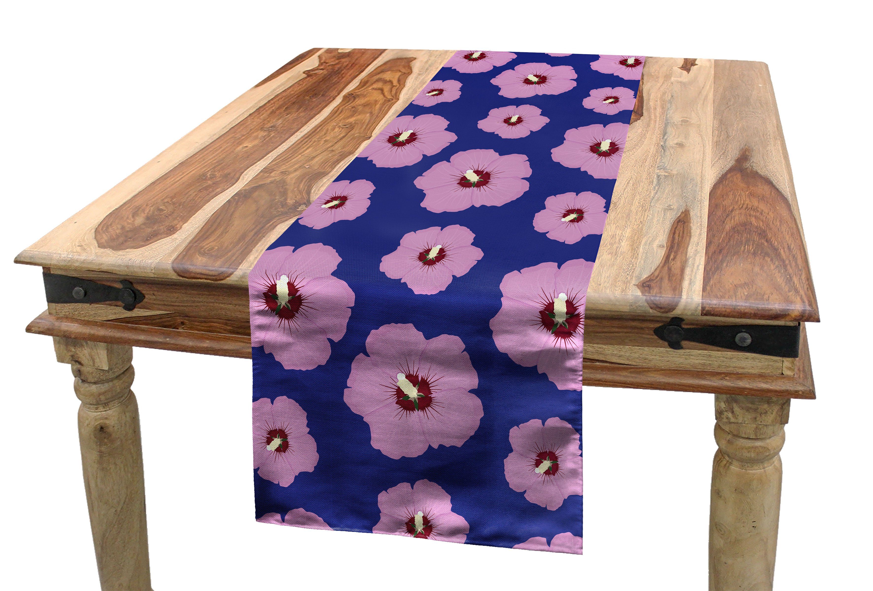 Abakuhaus Tischläufer Esszimmer Küche Rechteckiger Dekorativer Tischläufer, Hibiskus Rhythmische Leuchtende Blumen