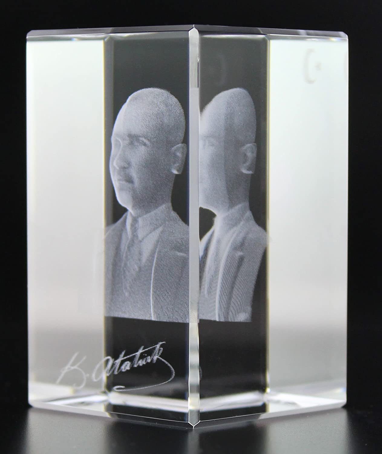 VIP-LASER Dekofigur 3D Kristall Germany, = Made Geschenkbox, Hochwertige Mustafa Glas Familienbetrieb Autogramm Kemal in (XL Atatürk 80x50x50mm)