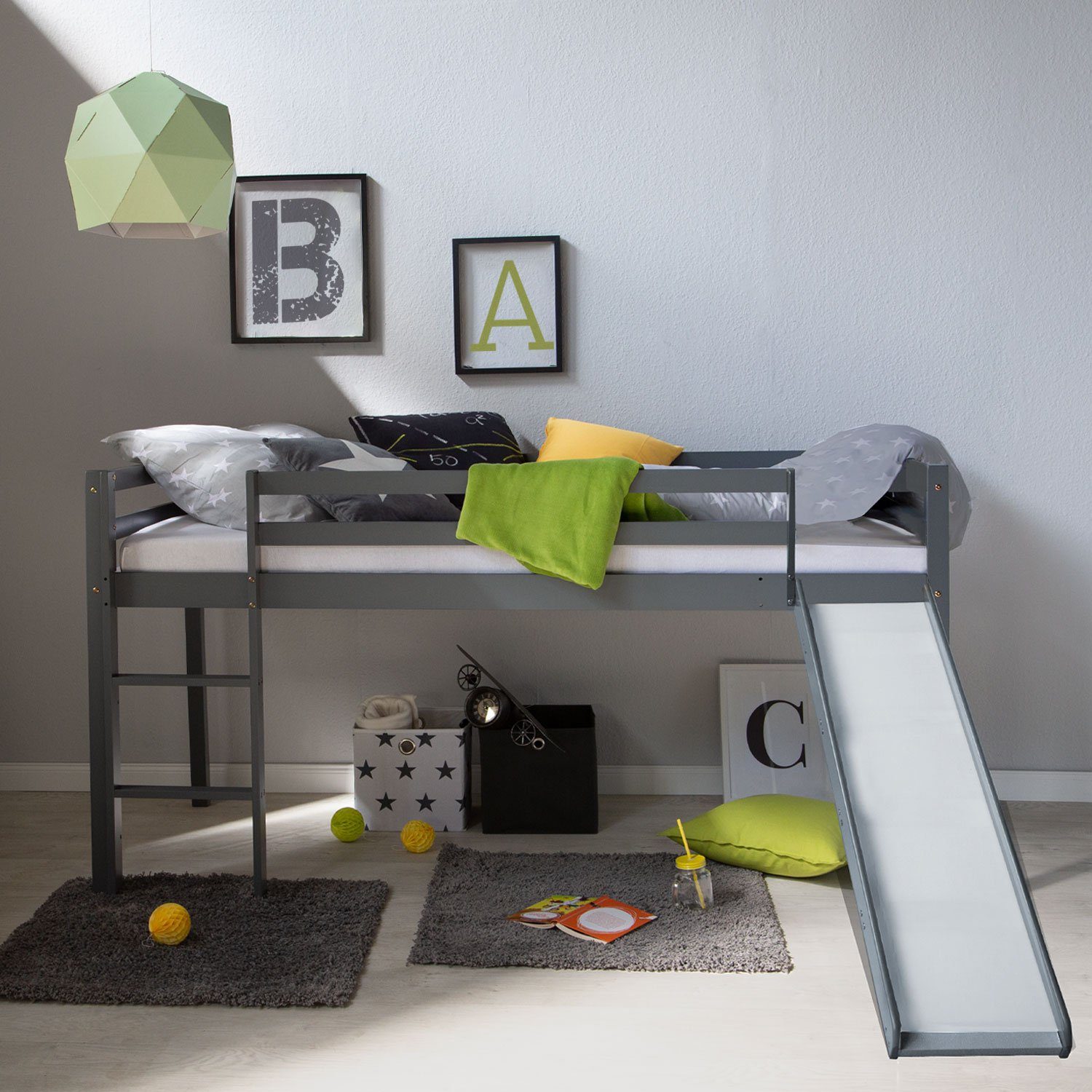 Homestyle4u Kinderbett 90x200 mit Rutsche in Grau 1862 günstig online kaufen