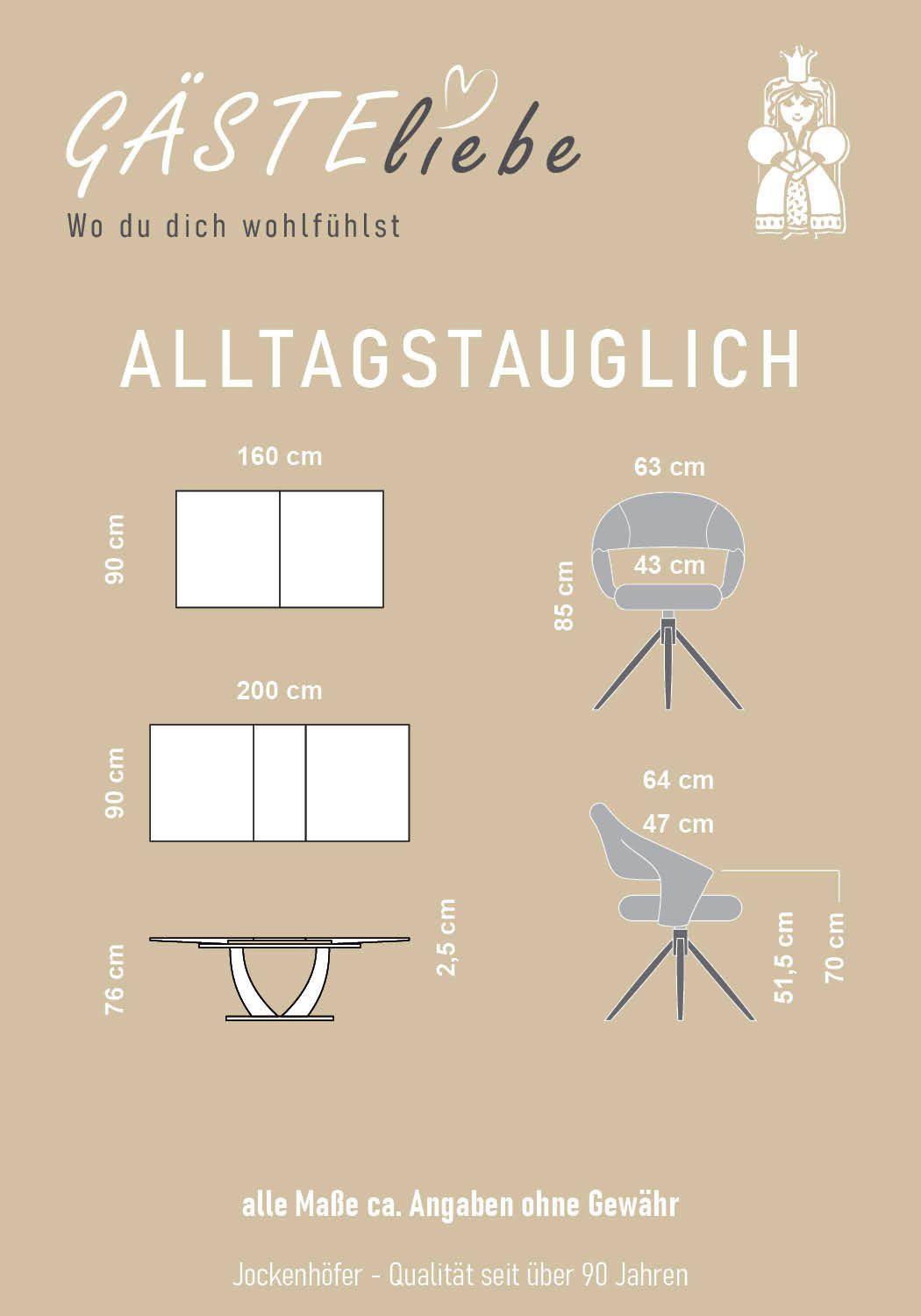 Jockenhöfer Gruppe Essgruppe Ulm/Valencia-Santiago, Sitzgruppe (Set, 5-tlg., 1 Tisch und 4 Stühle), (5-tlg), Set, 5-tlg, Esstisch mit Synchronauszug 160-200cm,  – Bild 4 von 5