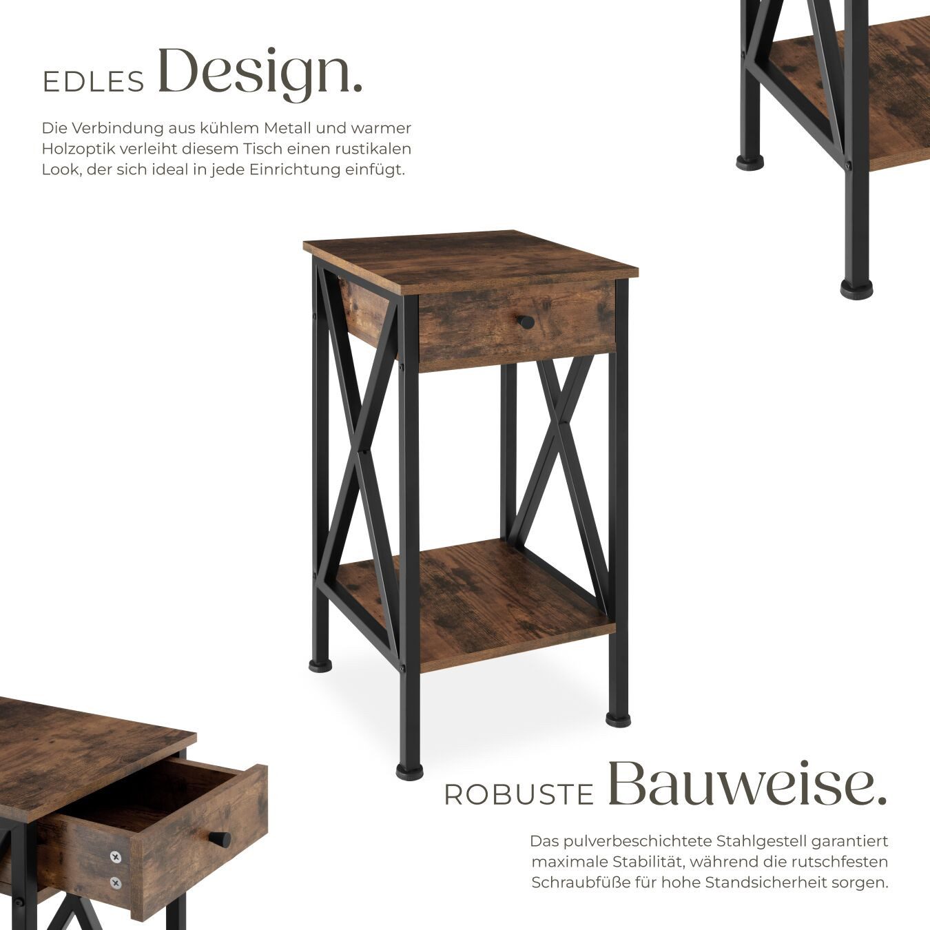 tectake Beistelltisch Dayton (1-St., 1 tlg), Stilvoller Beistelltisch im kantigen Industrie-Look