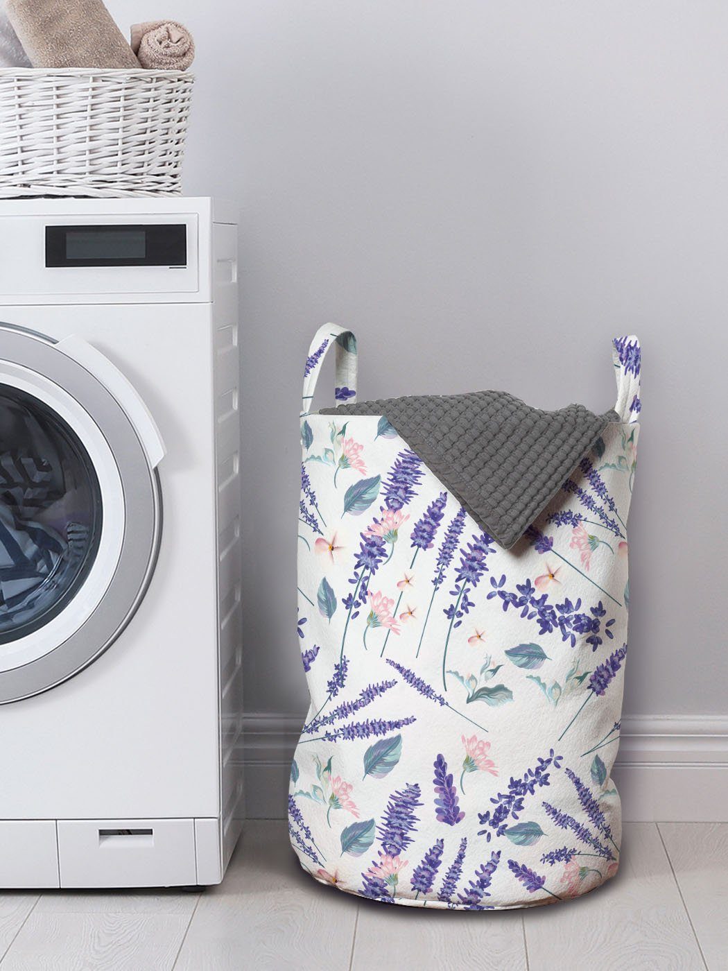 Abakuhaus Wäschesäckchen Wäschekorb mit Waschsalons, Lavendel-Blüten-Blumen Griffen Violett Kordelzugverschluss für