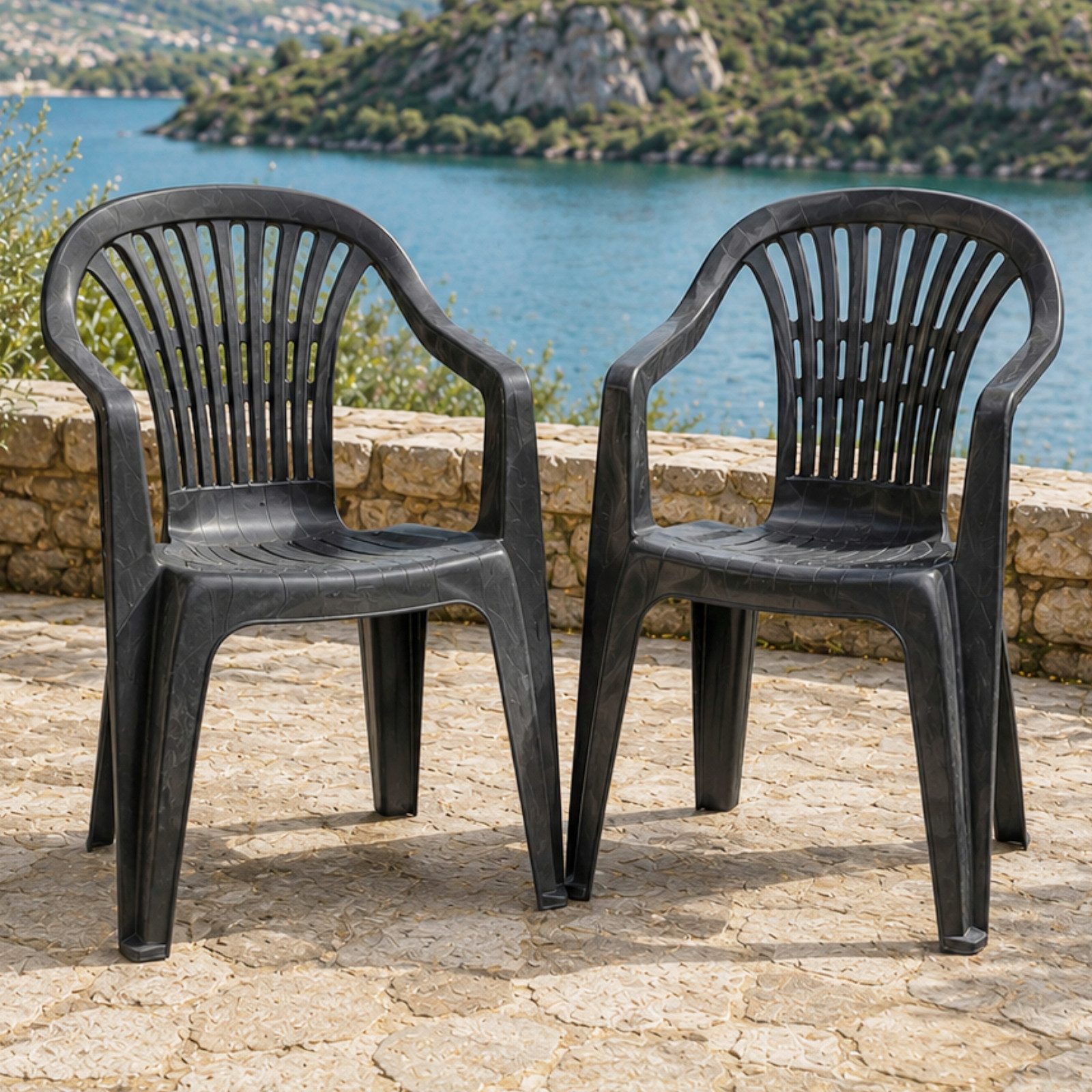 Progarden Gartenstuhl Balkonstuhl Bistrostuhl Campingstuhl 84x54x53cm Schwarz 2 er Set (Set, 2 St), UV-Beständig, Robust, Wetterfest, Made in Italy, Hochwertig