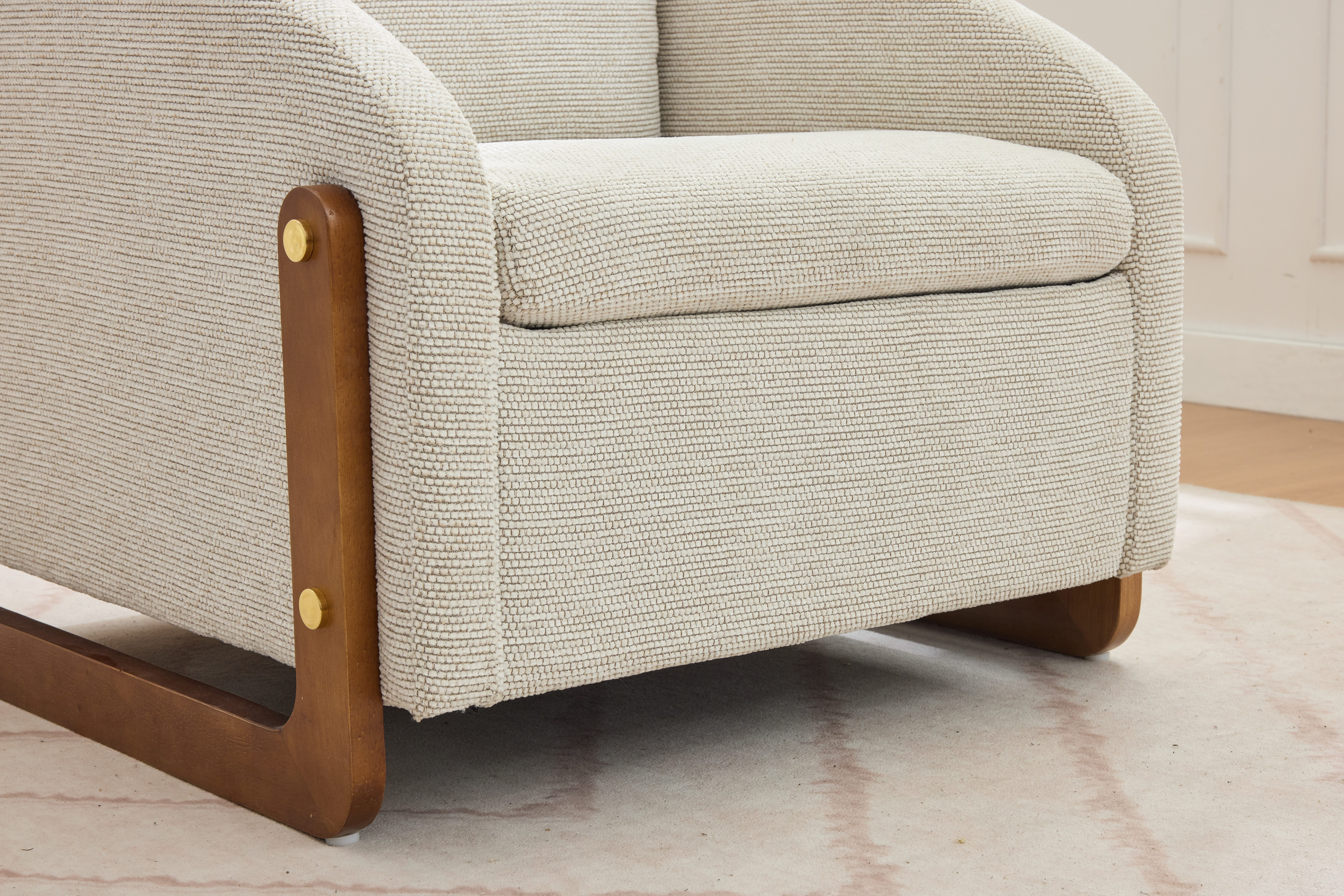 REDOM Bürostuhl Loungesessel,Akzentstuhl (mit Holzarmlehnen & Rückenkissen, Chenille-Stoff, platzsparend)