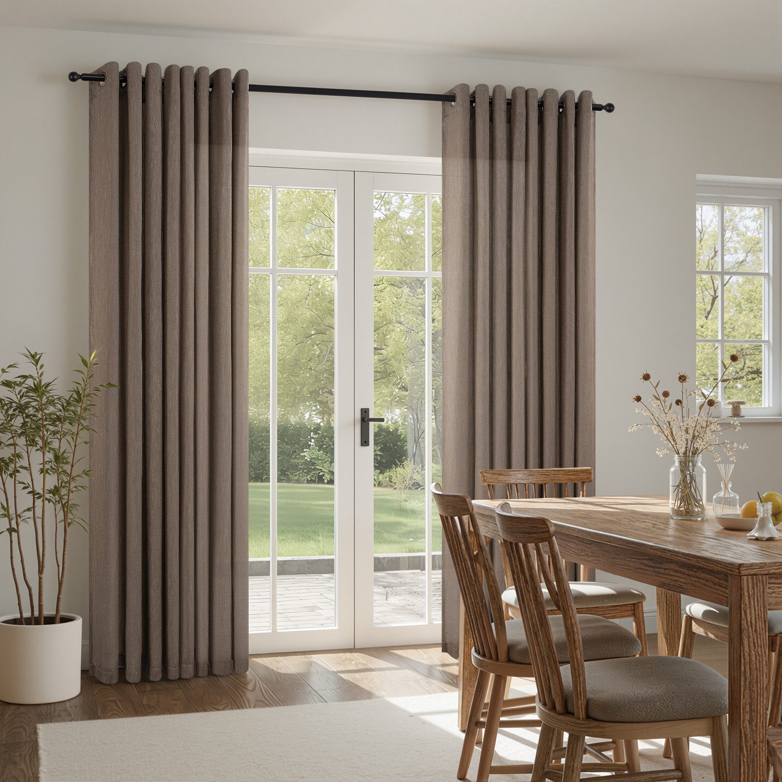 Topfinel Gardine Leinen Vorhänge Stores Gardinen mit Ösen für Wohnzimmer Boho (2 St), Ösen, halbtransparent, schiebegardinen schlafzimmer kinderzimmer