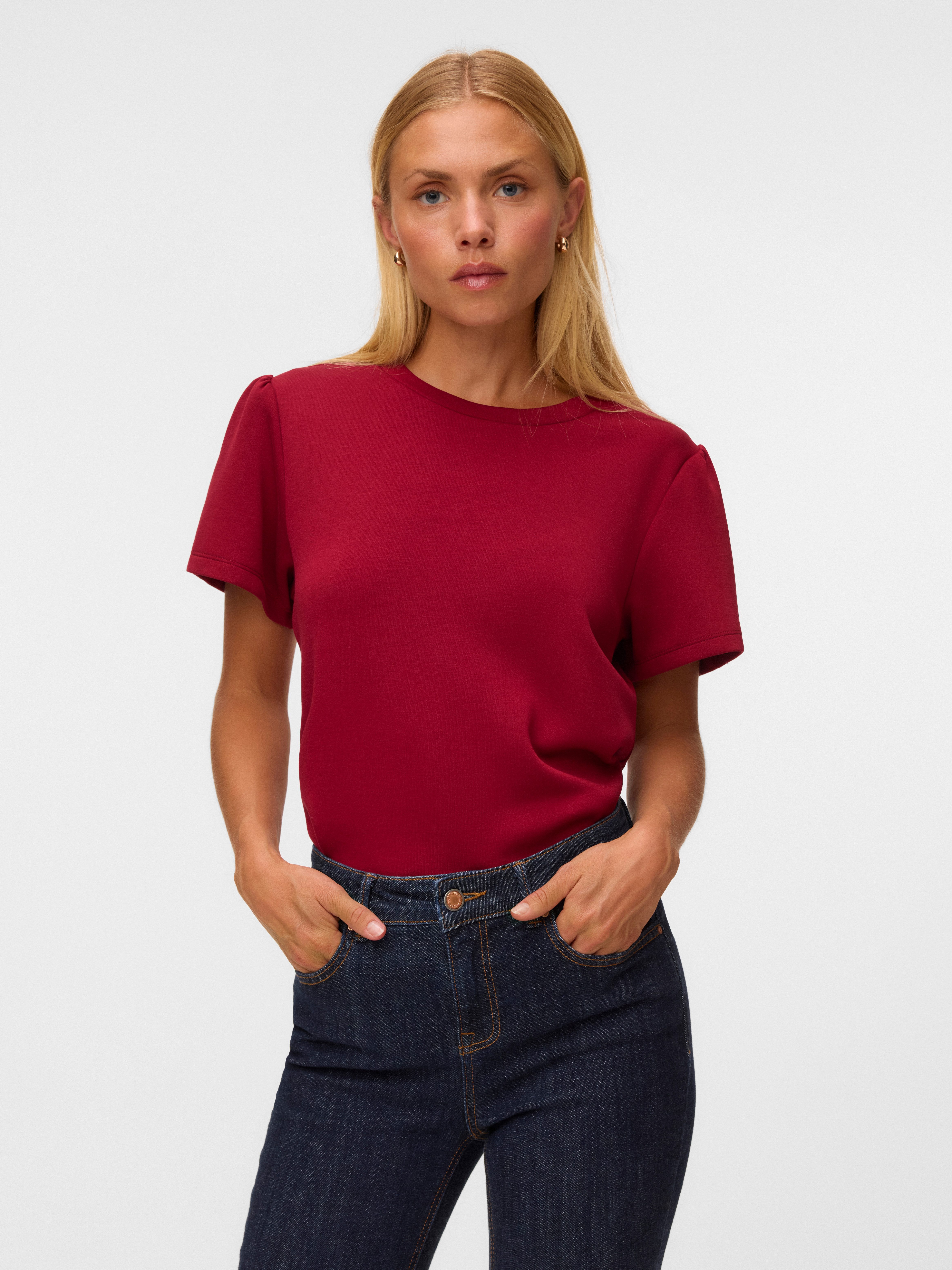 Vero Moda Kurzarmshirt VMELLA SS O-NCK TOP JRS Viskosemischung, regular fit