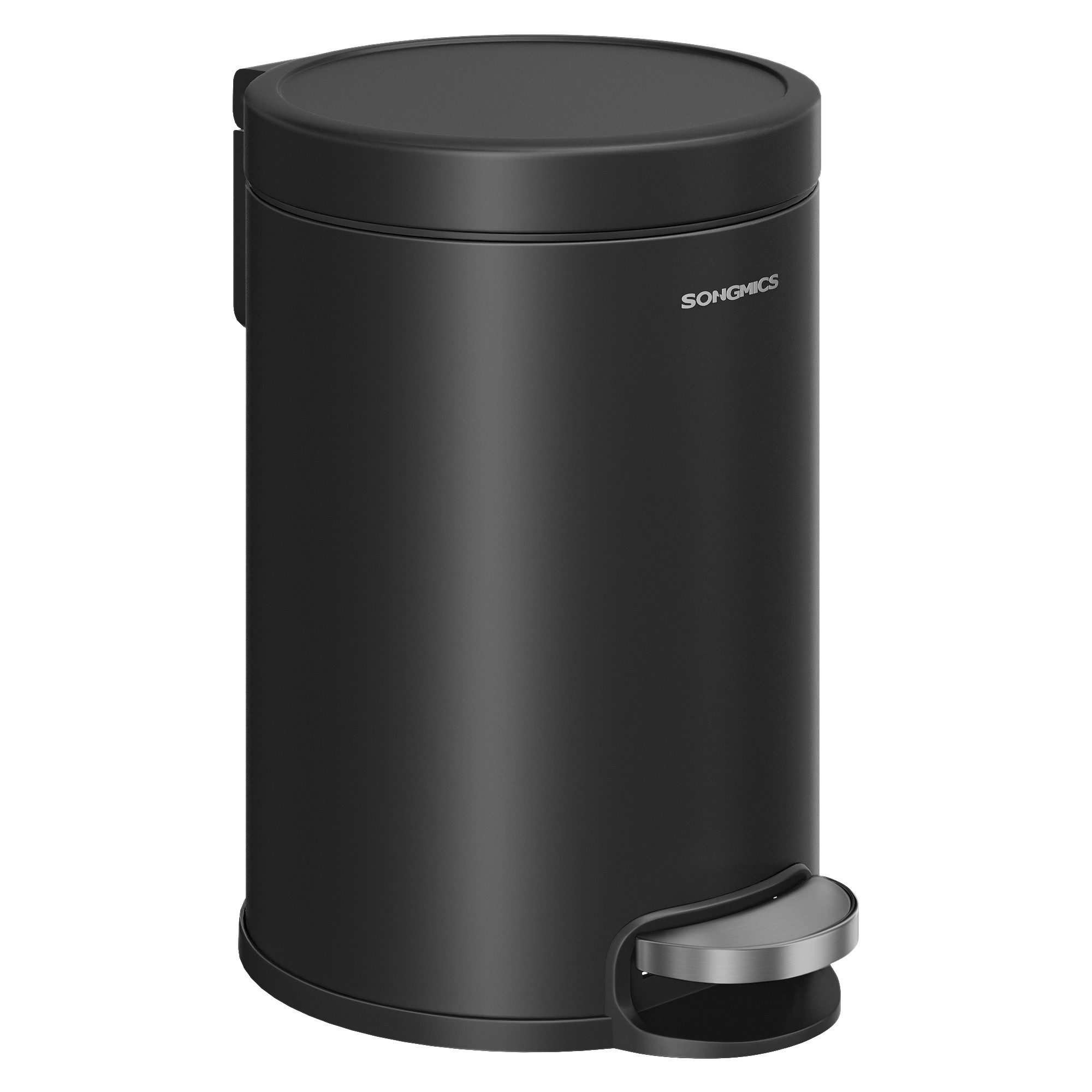 SONGMICS Kosmetikeimer Mülleimer Bad, Tretmülleimer mit Metallpedal, Inneneimer herausnehmbar, Softclose, für Badezimmer, mit Klappe aus Edelstahl, 3 Liter