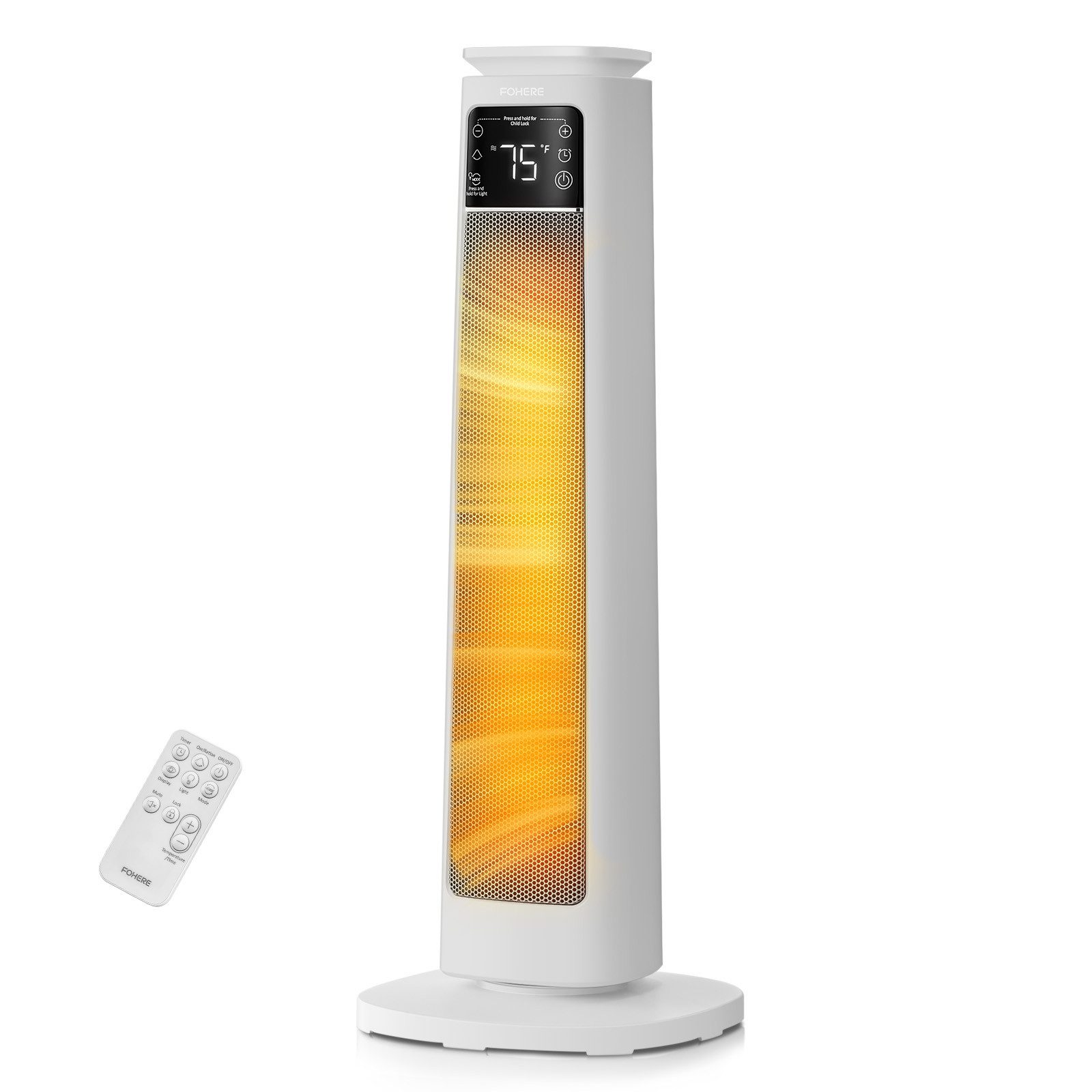 FOHERE Heizlüfter 4-in-1 Heizlüfter Energiesparend, 2000W PTC Elektroheizung, 70° Oszillation, Fernbedienung, Kipp- & Überhitzungsschutz