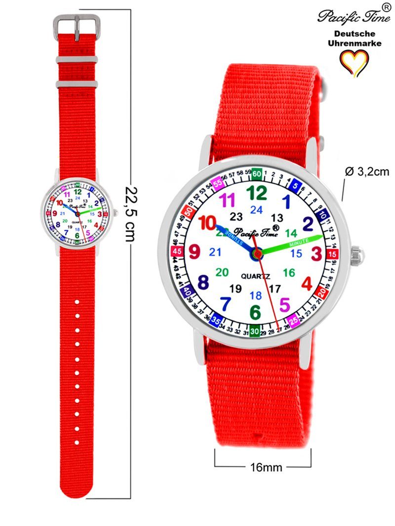 Pacific Time Quarzuhr Kinder Armbanduhr Match Mix Lernuhr und Gratis Versand Wechselarmband, rot Design 