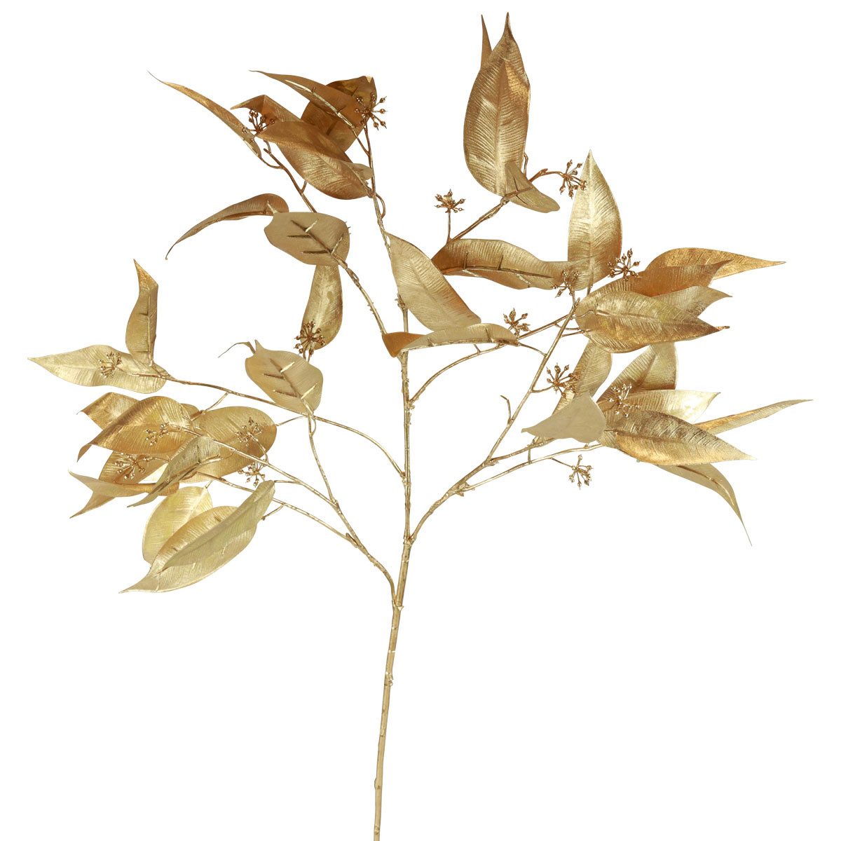 Winterliche Kunstpflanze Künstlicher Eukalyptus Zweig Gold Lanzettenoptik Deko-Blumen