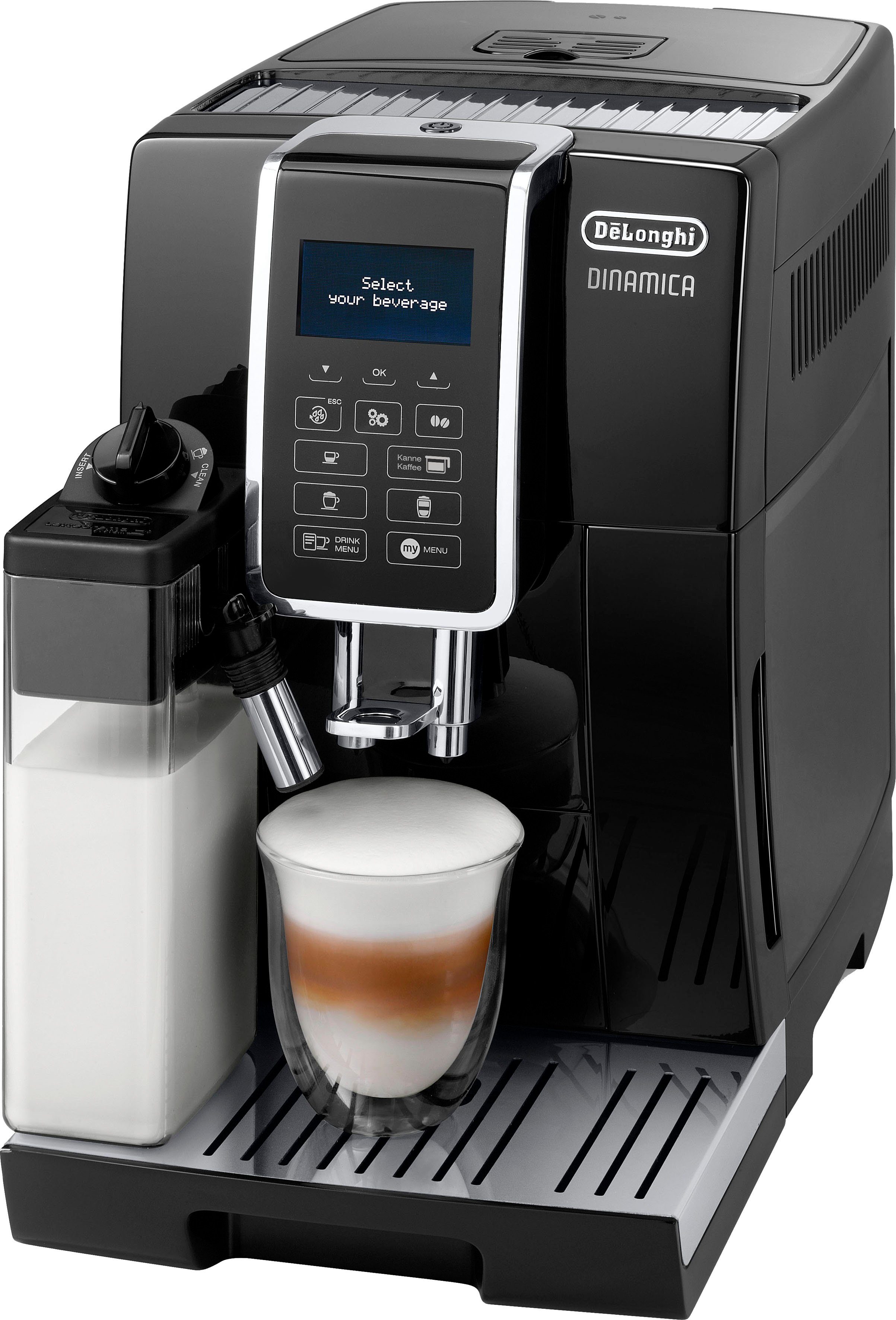 De'Longhi Kaffeevollautomat Dinamica ECAM356.57.B - 14 Kaffeegetränke mit perfektem Milchschaum, Kannen-Funktion (6 Tassen), Kegelmahlwerk (13-stufig), 5 Kaffeestärken