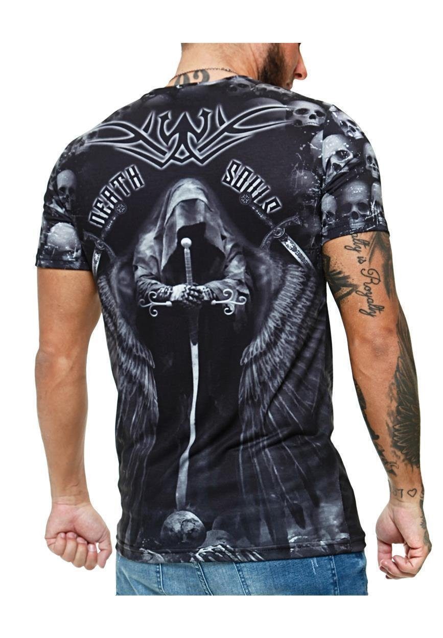 John Kayna T-Shirt Herren T-Shirt Kurzarm Rundhals Shirt Skull Death (Shirt  Polo Kurzarmshirt Tee, 1-tlg., im modischem Design) Fitness Freizeit Casual