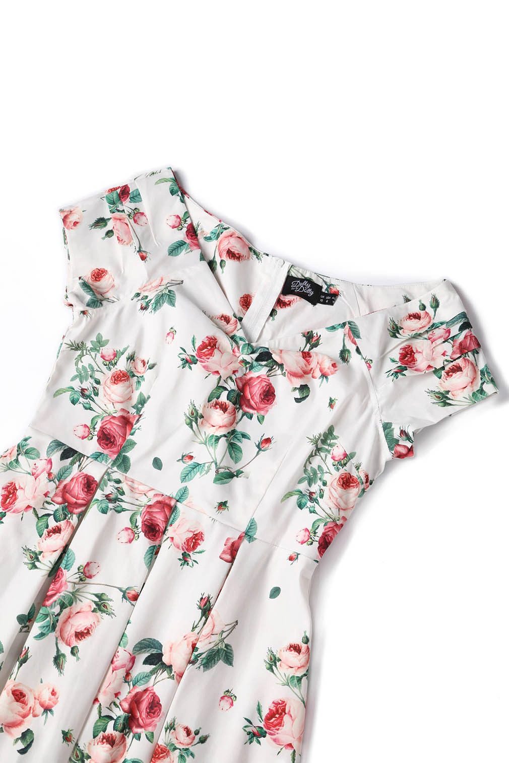 Dolly and Dotty A-Linien-Kleid Lily White & Cream Roses Off-Shoulder Vintage Retro