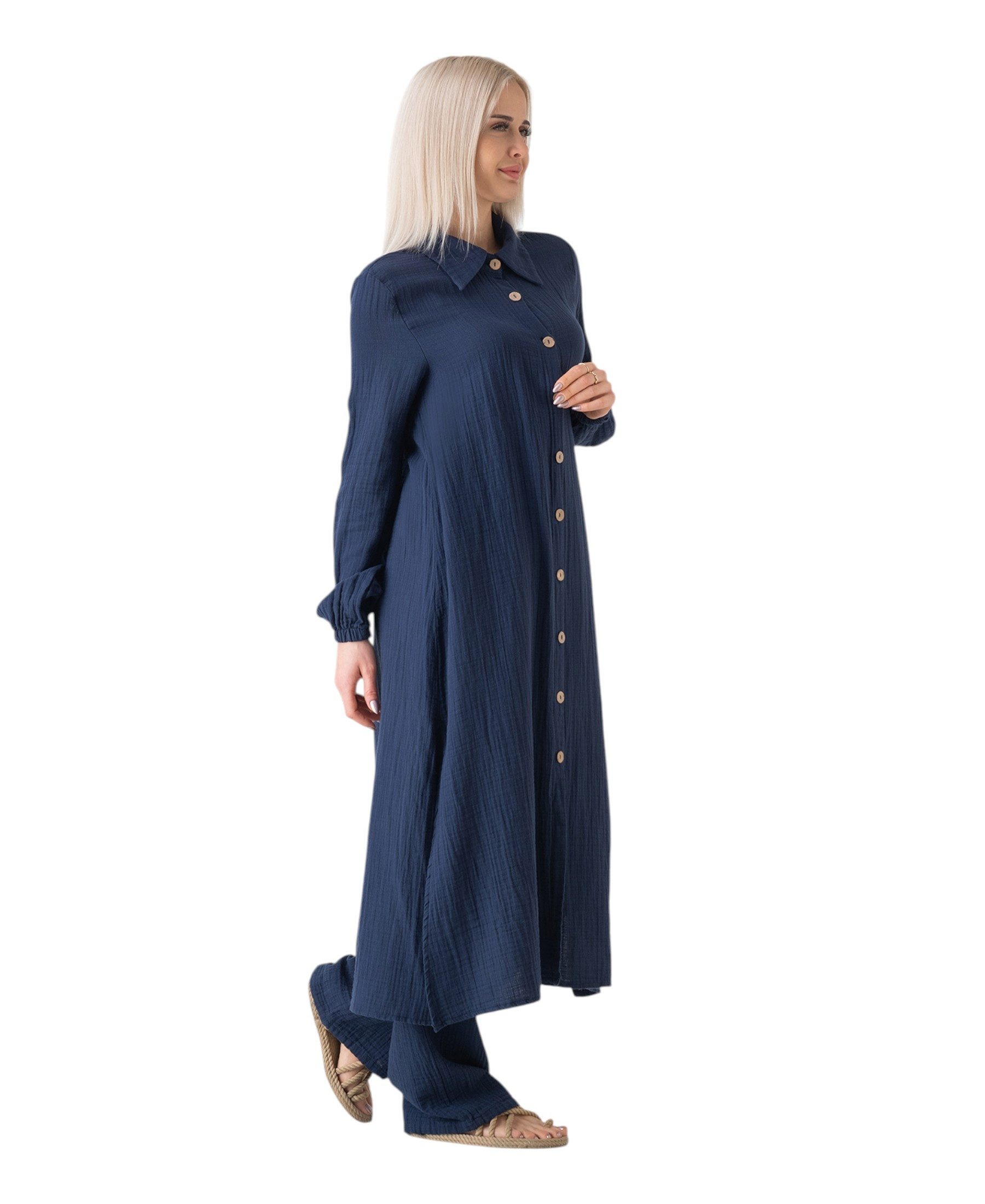 WENOR Longtunika Musselin 130cm lang Kokosknopf 100% Baumwolle Modest Look 36-50 – Bild 4 von 5