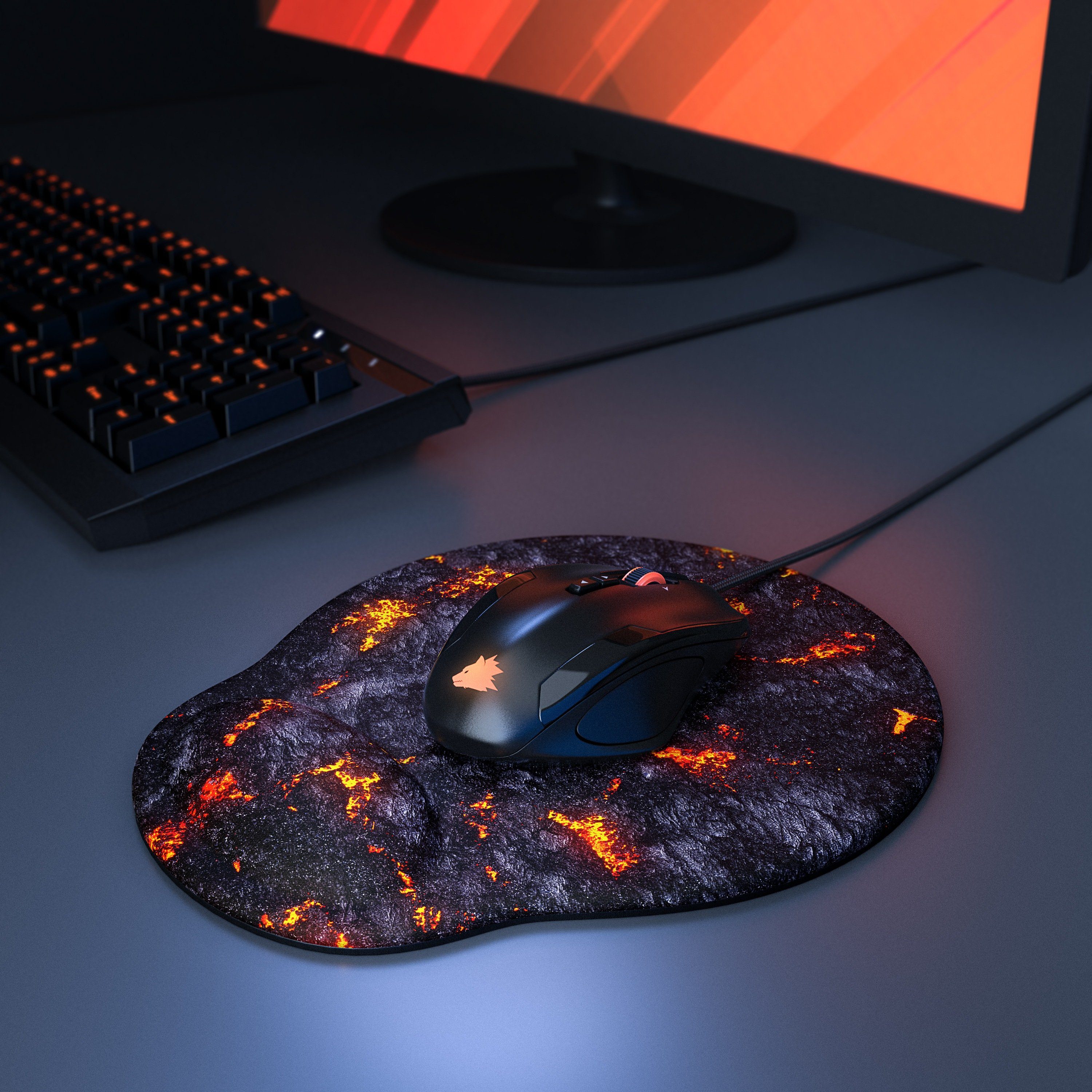 Titanwolf Gaming Mauspad Office Gel Mousepad mit ergonomischer Handgelenkauflage, Handballenauflage, Gelpolster ergonomisch, abwaschbar, Lava
