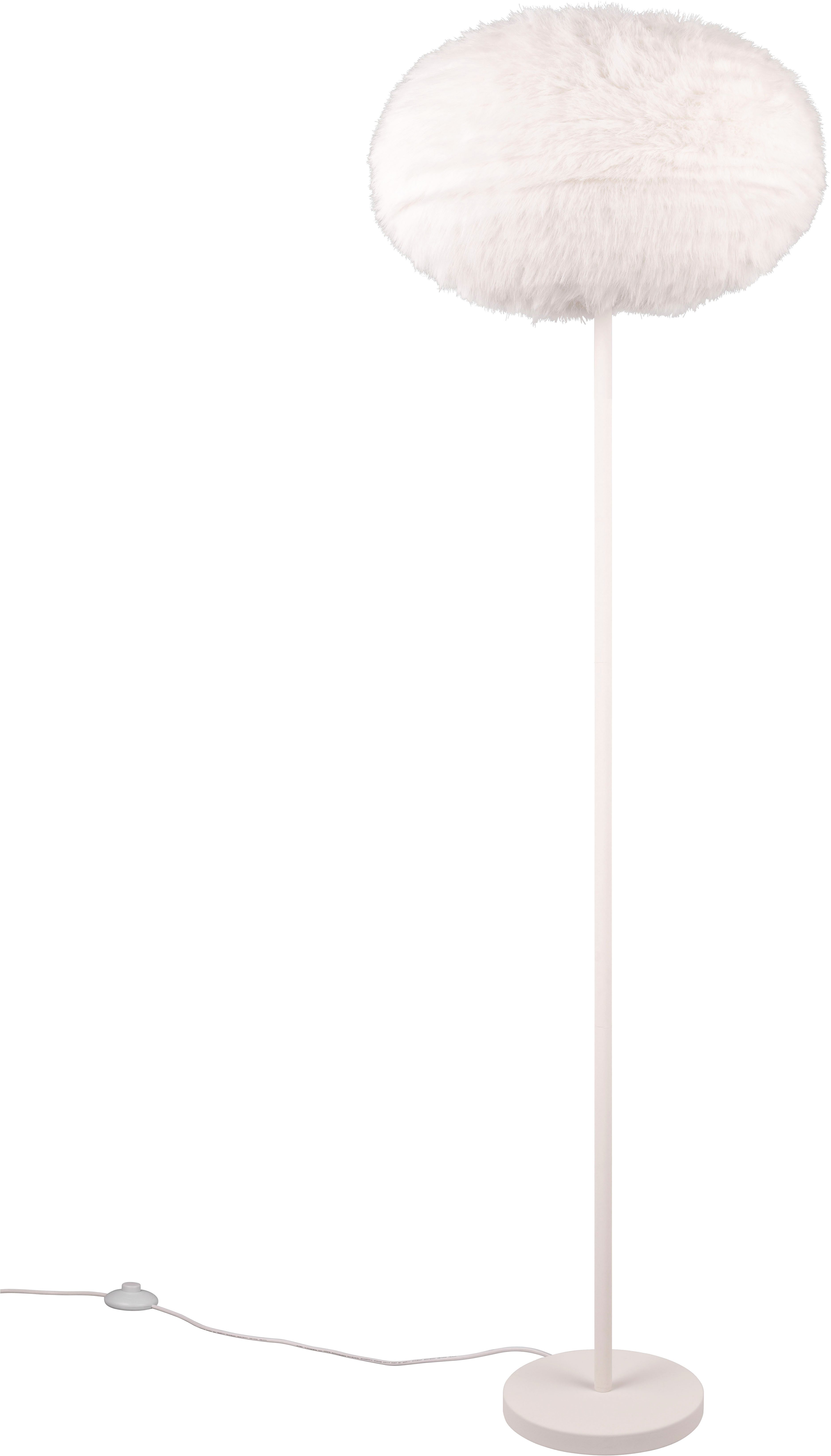 Reality Leuchten Stehlampe FURRY, Stehleuchte m.Plüsch Lampenschirm Höhe 154cm Ø 50cm Fußschalter, Ein-/Ausschalter, Leuchtmittel wechselbar, warmweiß - kaltweiß, exkl 1xE27 max 10W, weiße Plüsch Stehlampe Schlafzimmer Wohnzimmer