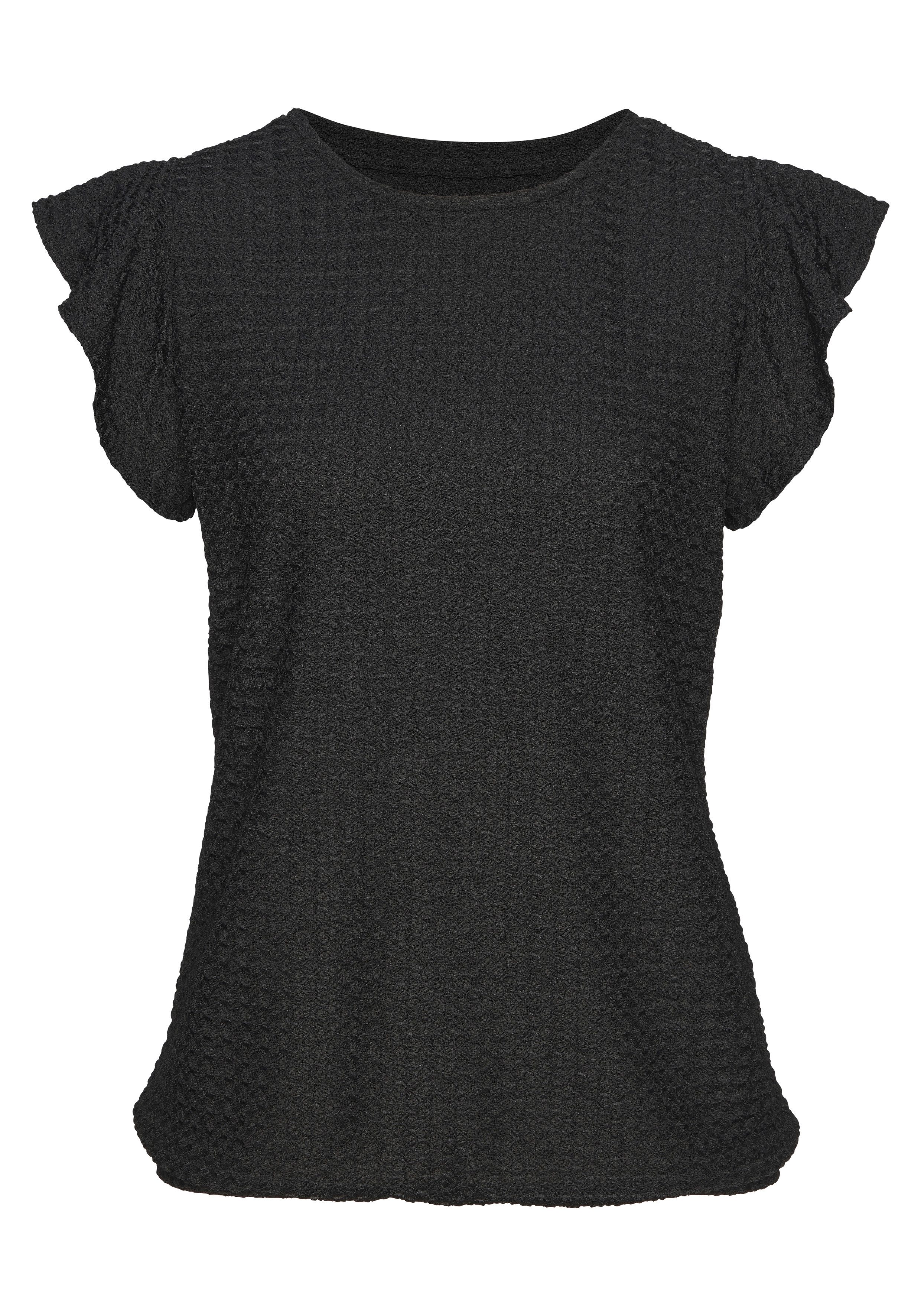 LASCANA T-Shirt mit modischer Struktur Sommerliches T-Shirt aus bügelfreie Polyester-Qualität