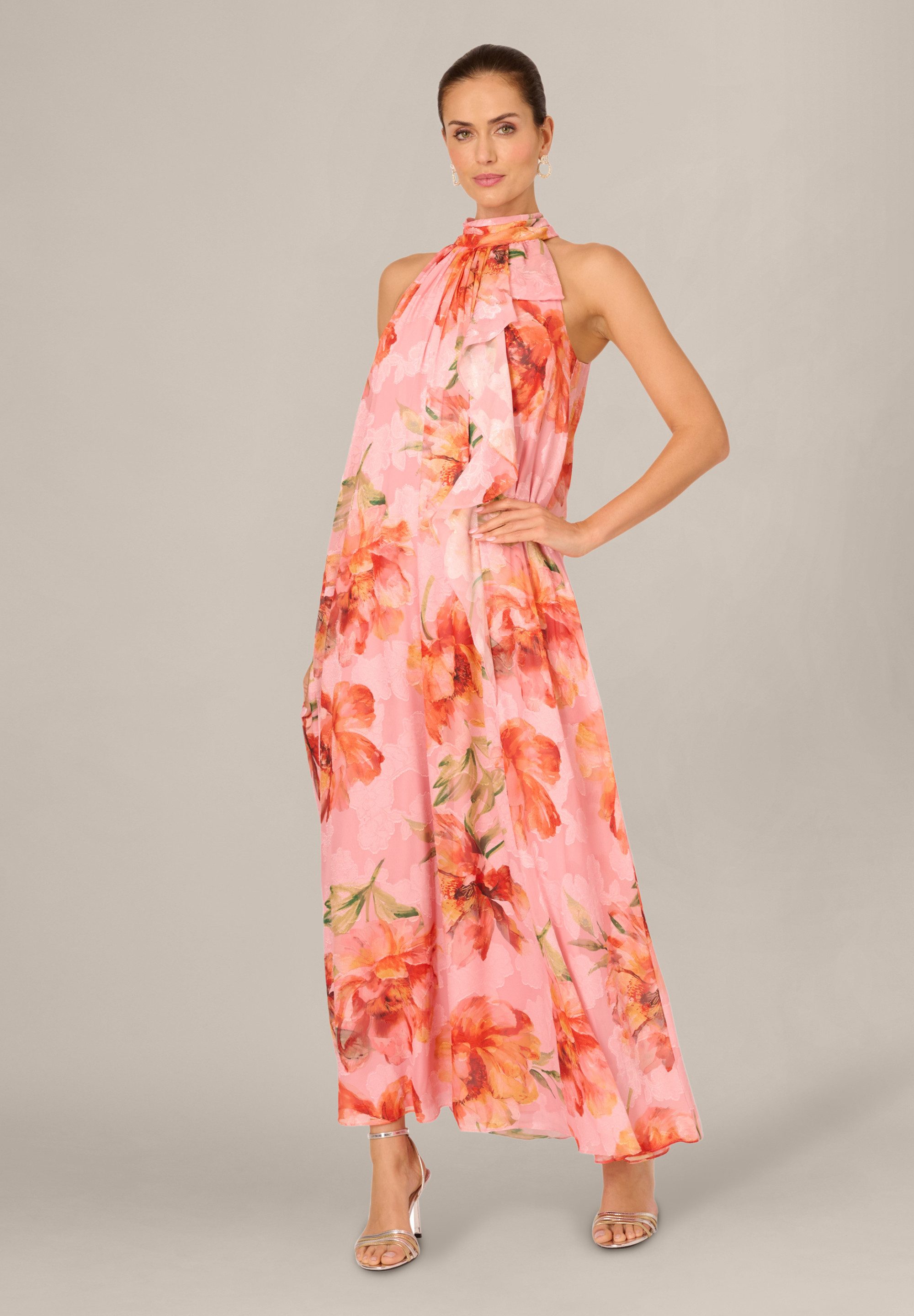 Adrianna Papell Sommerkleid Halter Trapeze Gown Elegantes, weiches Trapez-Kleid mit Blumenmuster