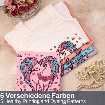 LOREZA Unterhemd 5er Set Mädchen Unterhemden - Unicorn - Bunt (Set, 5-St)