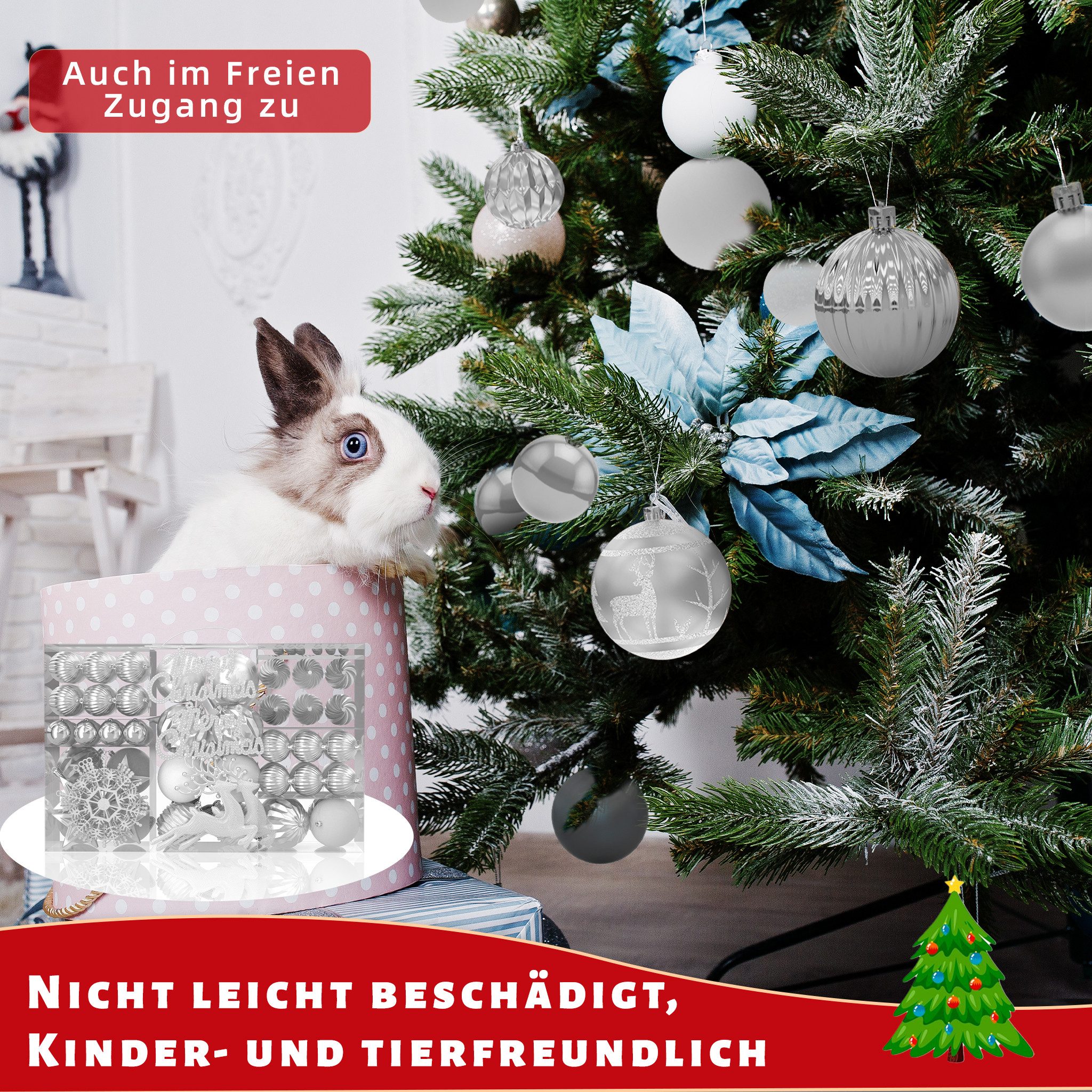 FIVMEN Weihnachtsbaumkugel 108 Stück Weihnachtskugeln Kunststoff mit Stern Spitze, Mehrere Farboptionen