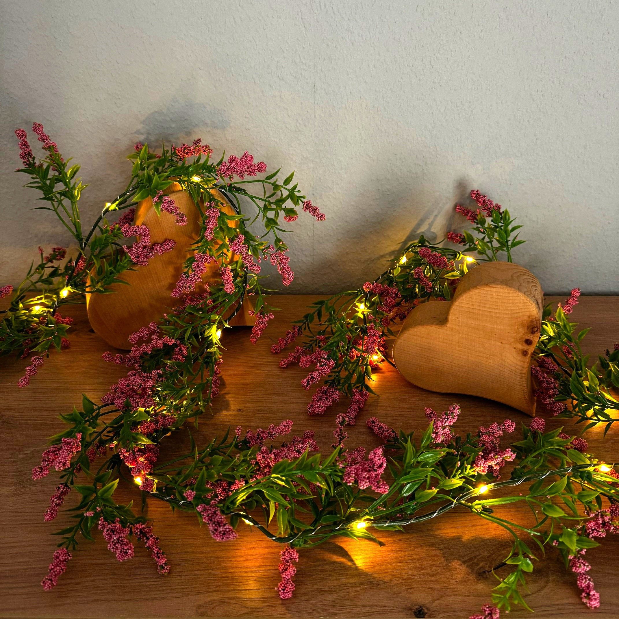 Kunstgirlande Blumengirlande mit LED-Lichterkette aus künstlichen rosa Blüt günstig online kaufen