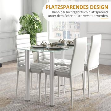 HOMCOM Essgruppe Esstisch mit 4 Stühlen, Küchentisch mit Hartglasplatte, (Esszimmermöbel, 5-tlg., Esstisch Set), für Küche, Esszimmer, Stahl, Weiß