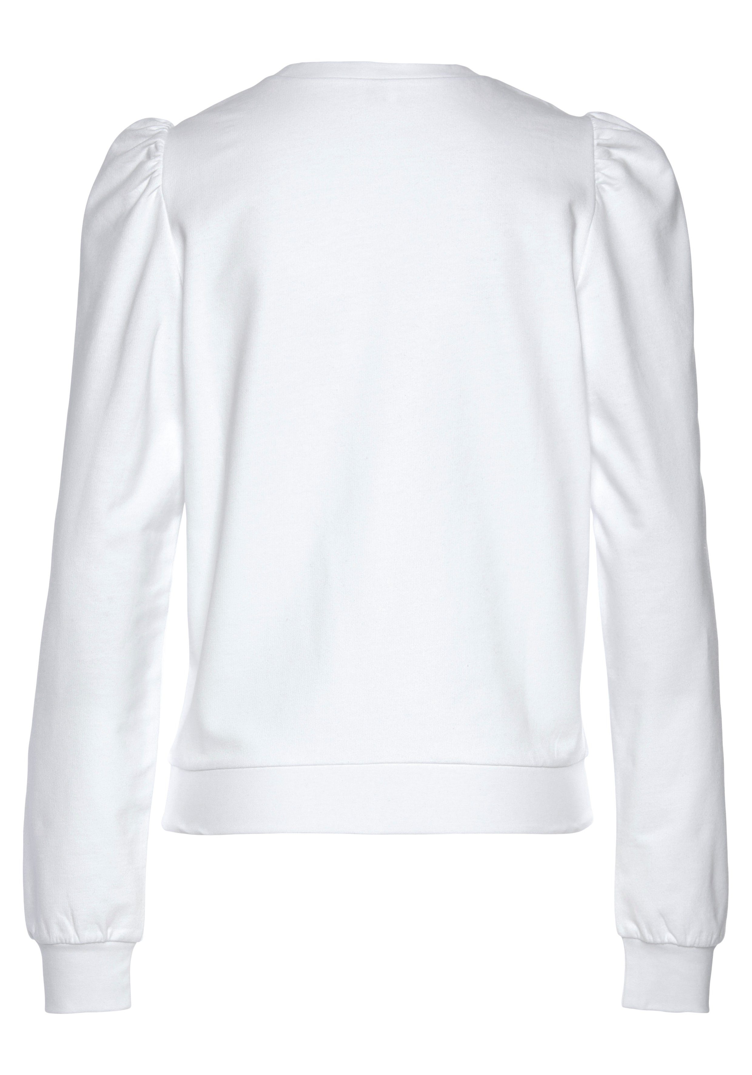 LASCANA Sweatshirt mit Ruffärmeln weiß