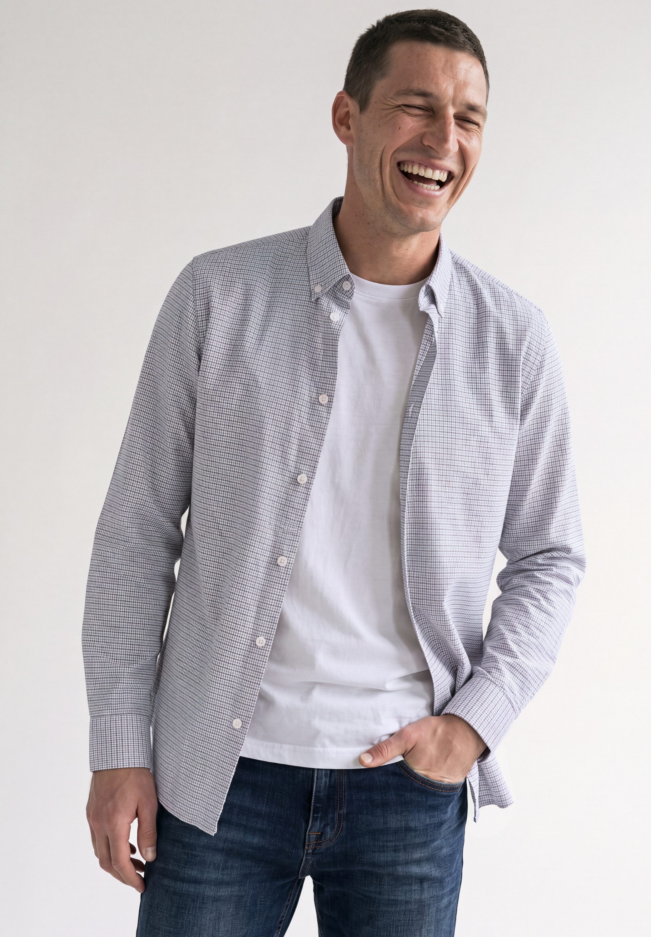 STREET ONE MEN Langarmhemd aus Baumwolle mit Stretchanteil